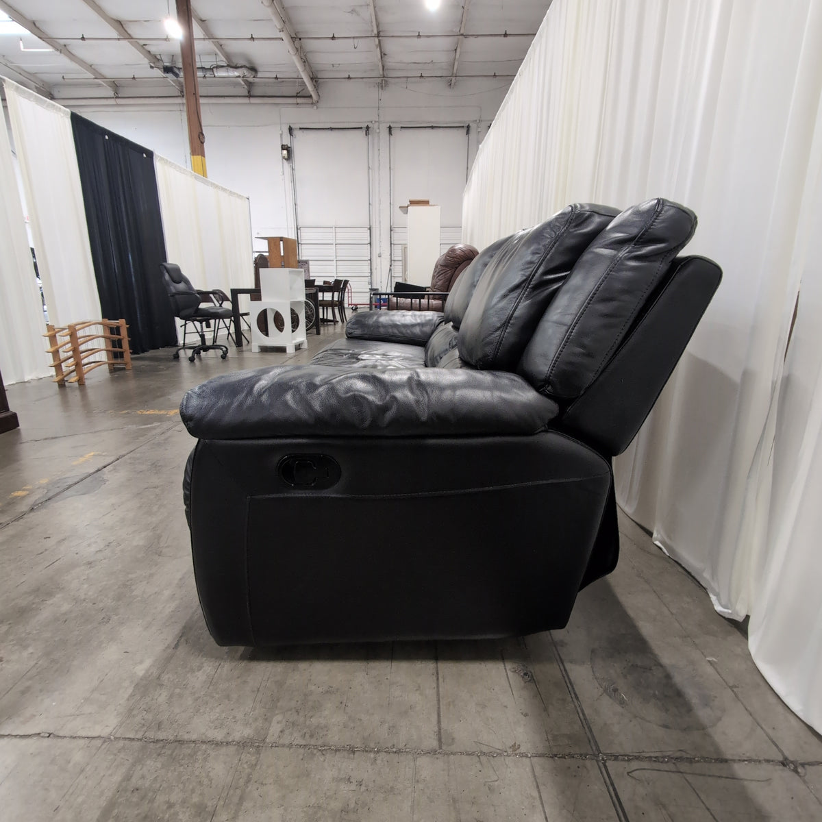Plush Black Leather Three-Seat Couch