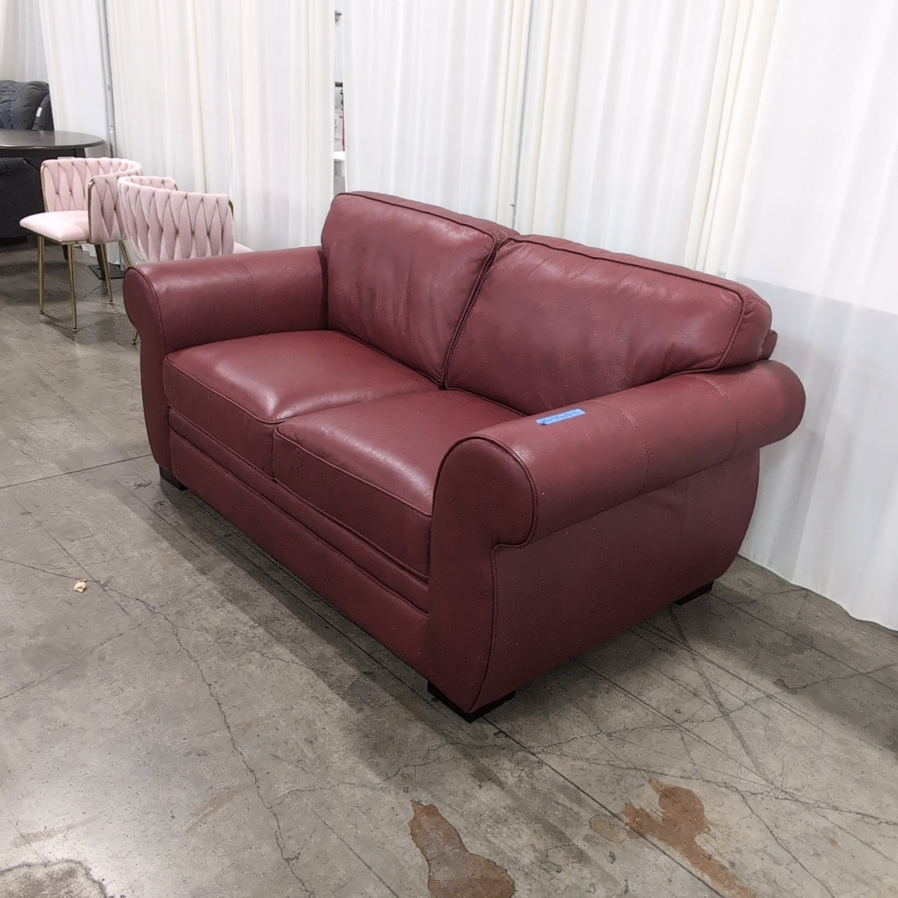 Classic Burgundy Leather Loveseat