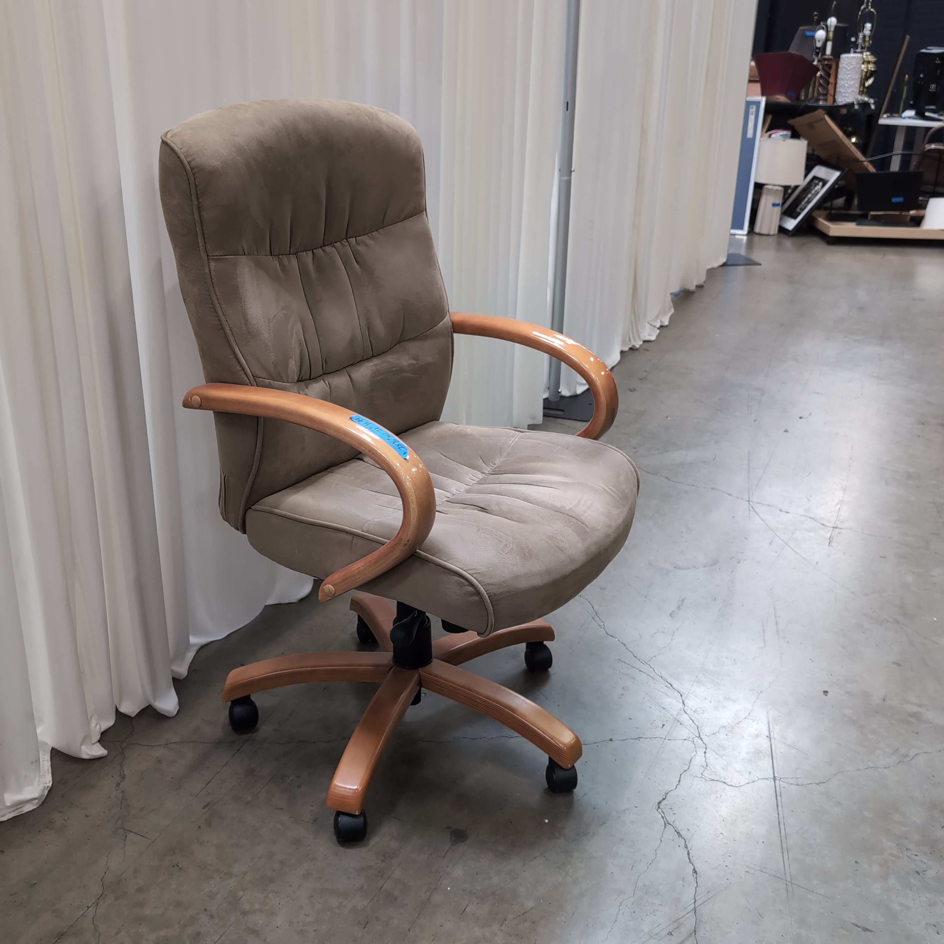 Tan Padded Executive Office Chair with Wood-Look Arms