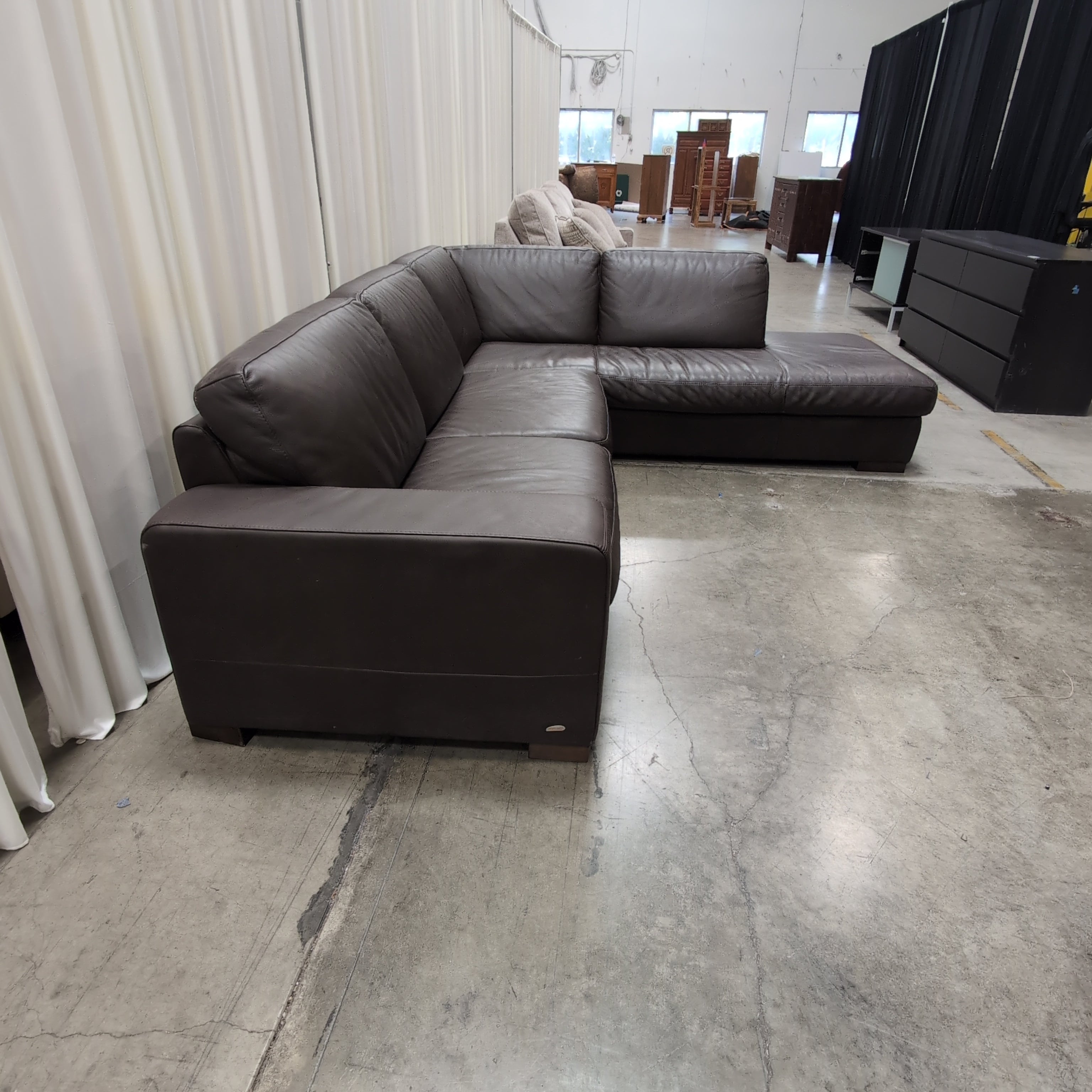 Contemporary Dark Brown Leather Sectional Couch with Chaise