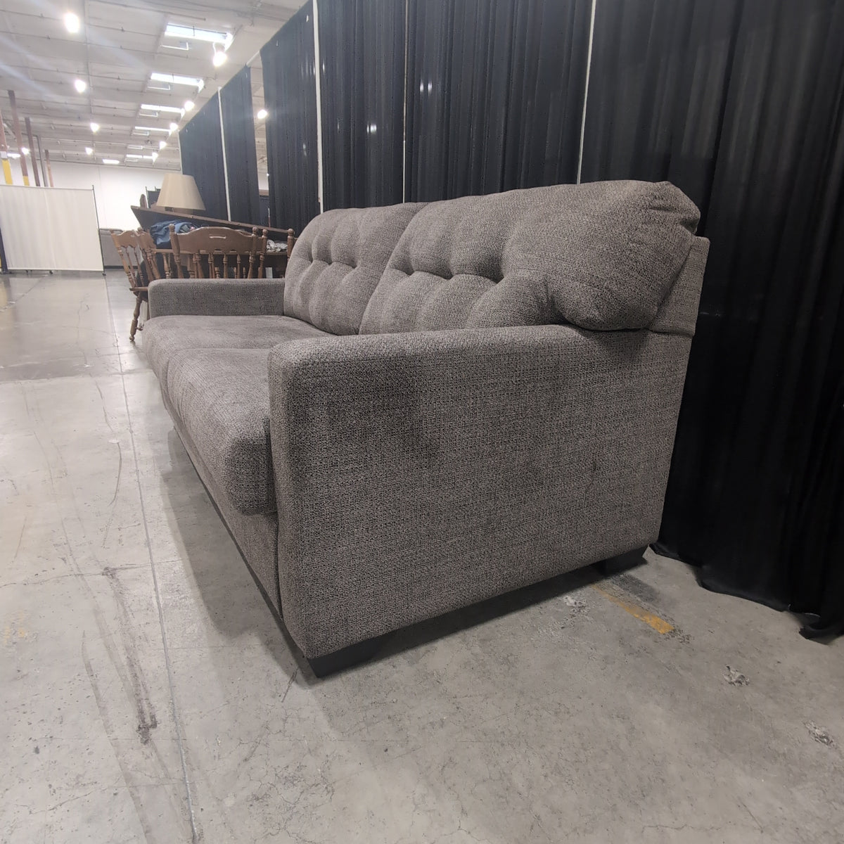 Textured Brown Fabric Two-Seater Couch with Tufted Back