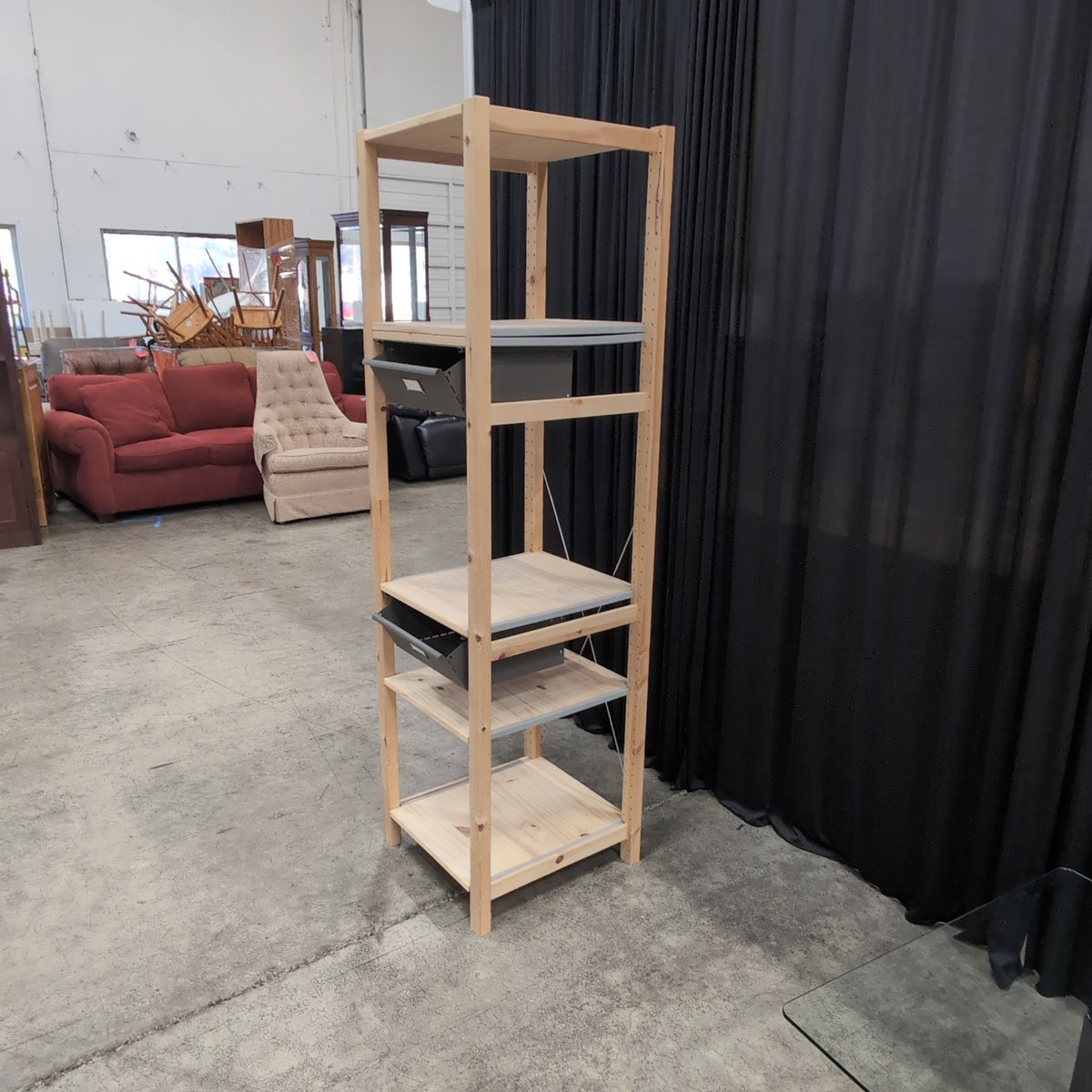 Four-Shelf Light Wood Bookcase with Adjustable Shelves