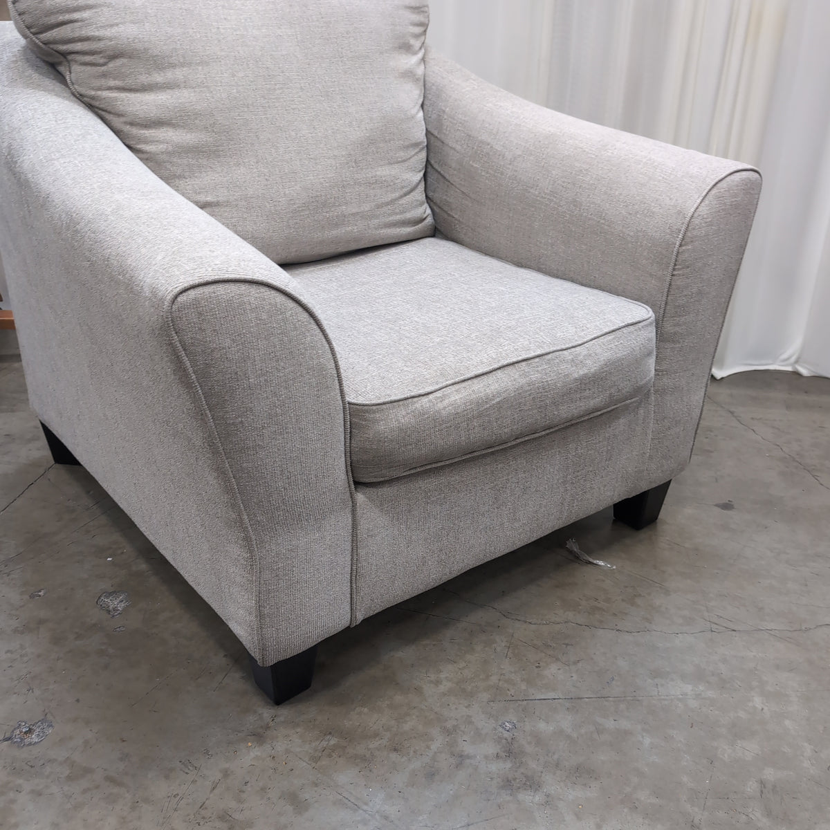 Light Grey Upholstered Armchair with Piped Edges