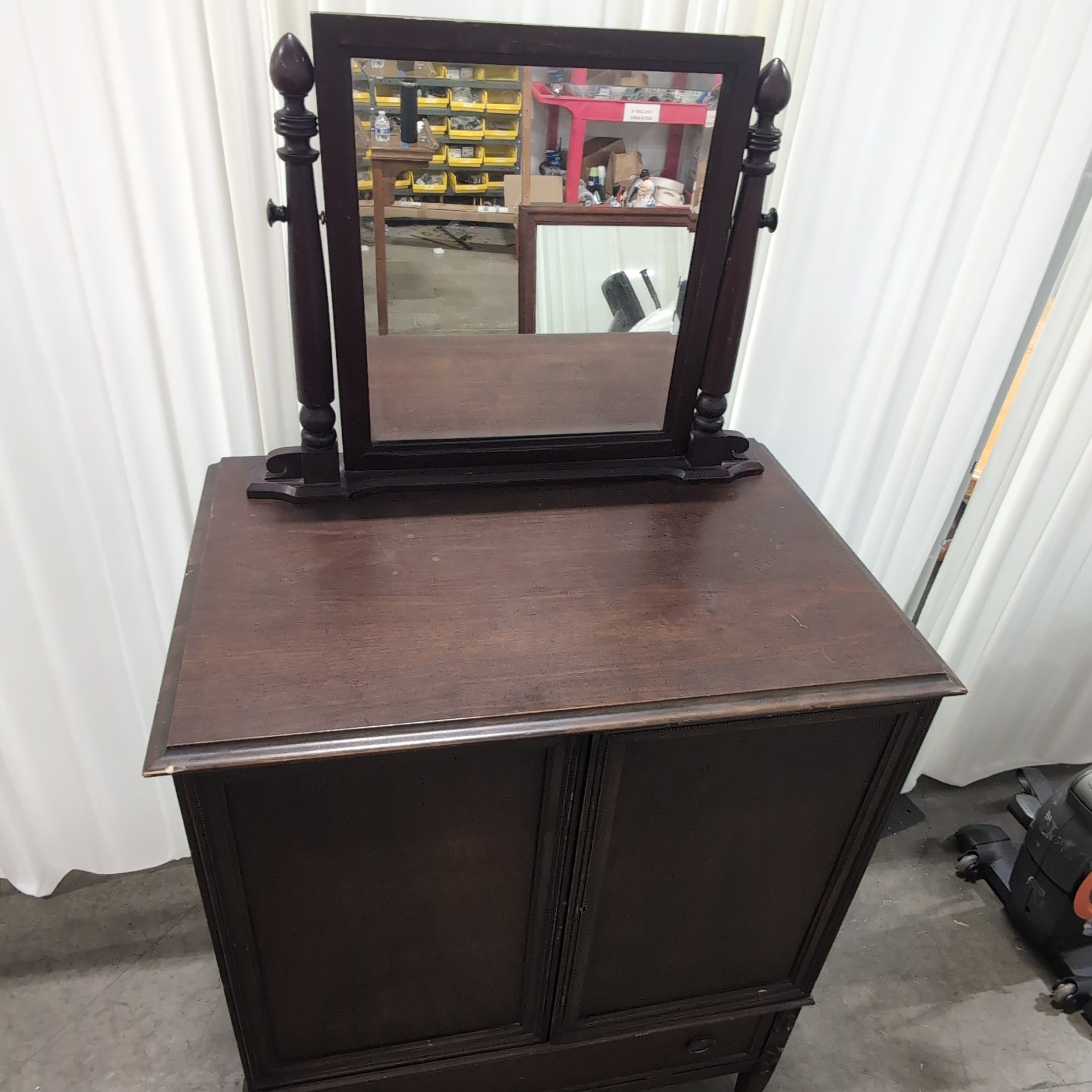 Traditional Dark Stained Wood Dresser with Side Doors