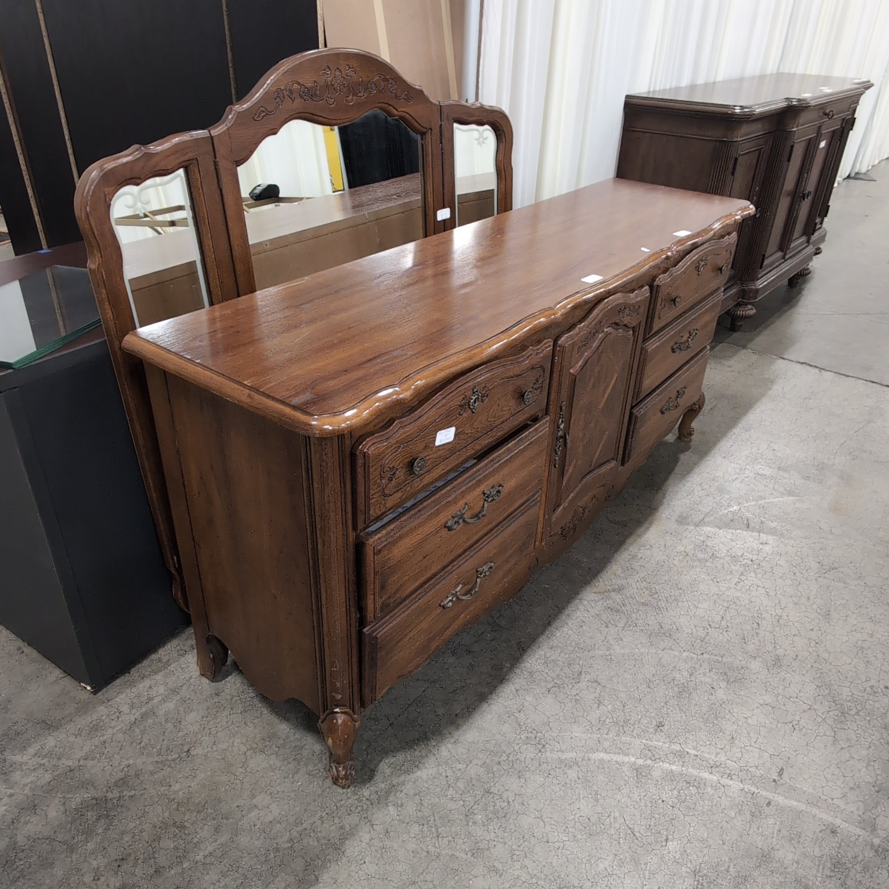 French Provincial Style Wood Dresser with Ornate Hardware