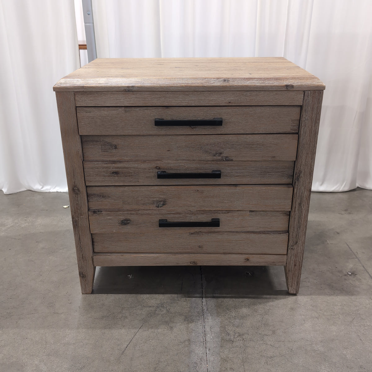 Rustic Light Brown Wood Nightstand with Three Drawers