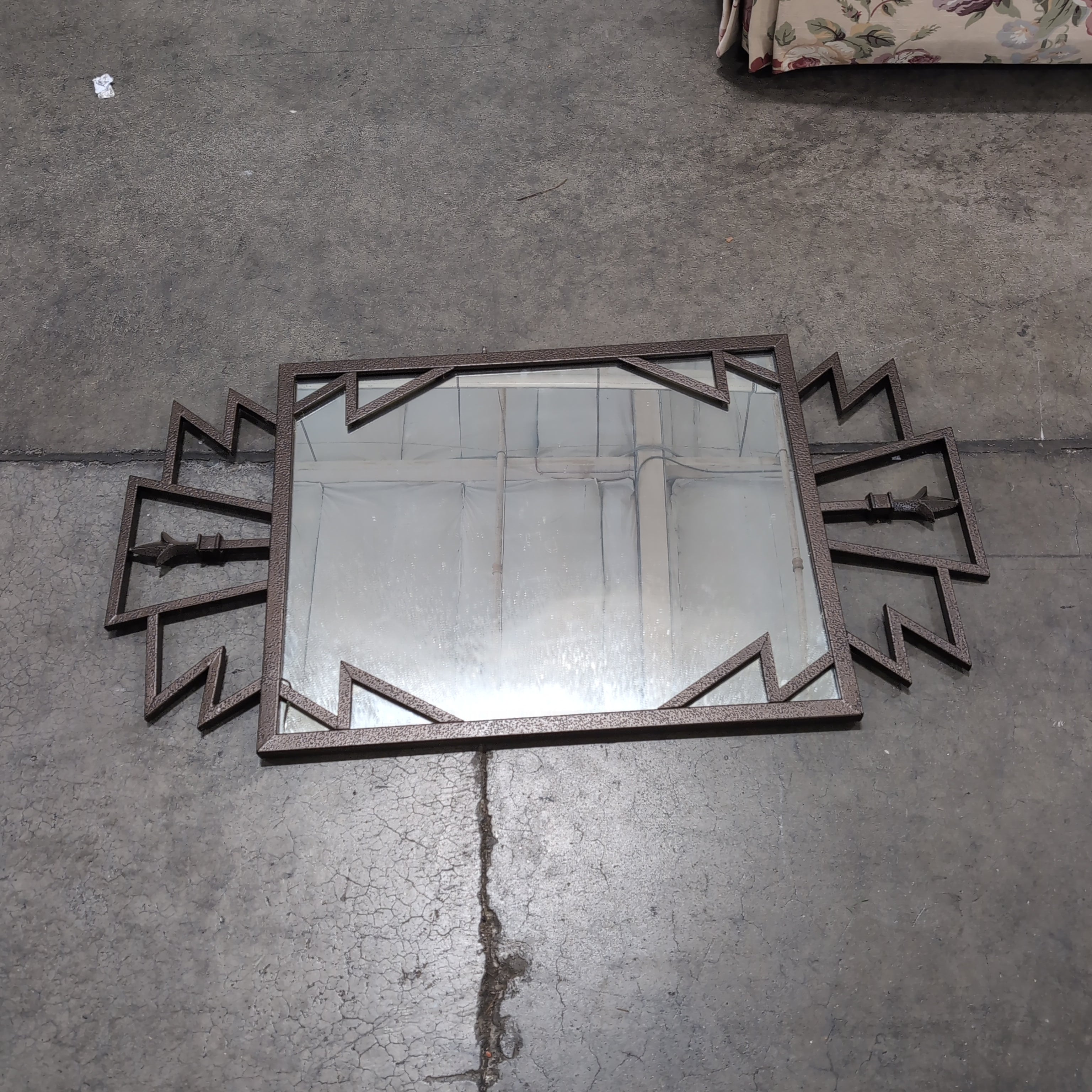 Art Deco Style Geometric Wall Mirror in Dark Metal