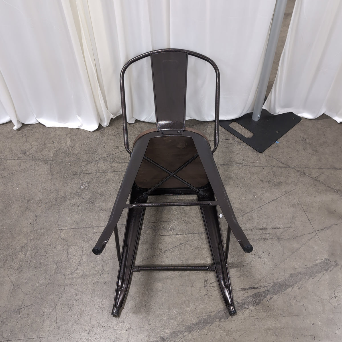 Industrial Dark Metal Bar Stool with Grey Cushion