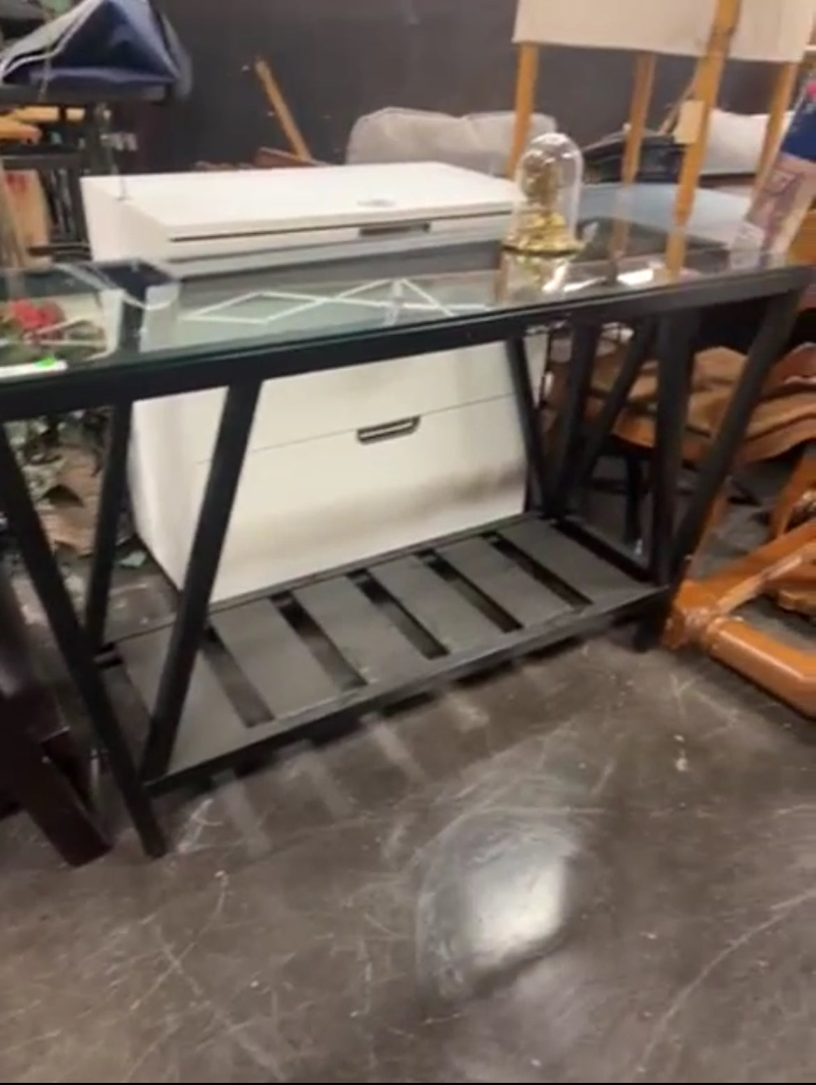Black Wooden Console Table with Glass Top