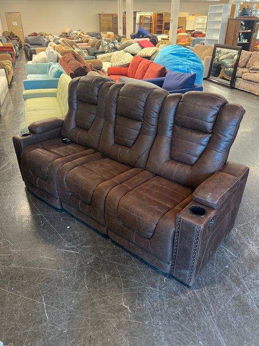 Brown Reclining Sofa with Cup Holders
