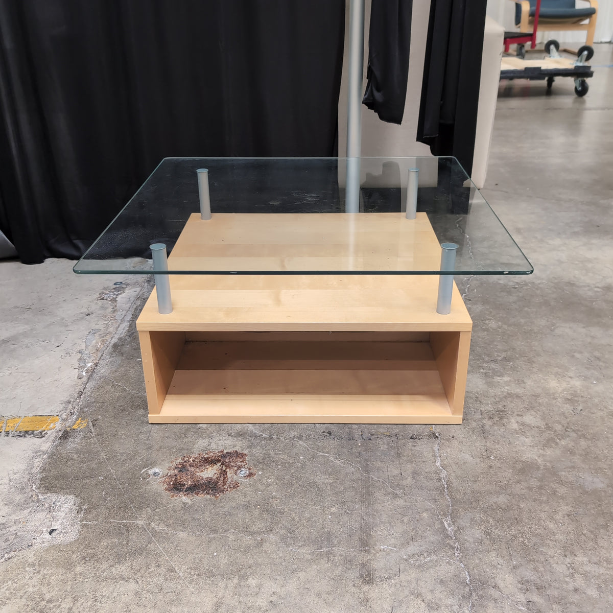 Contemporary Light Wood Coffee Table with Glass Top