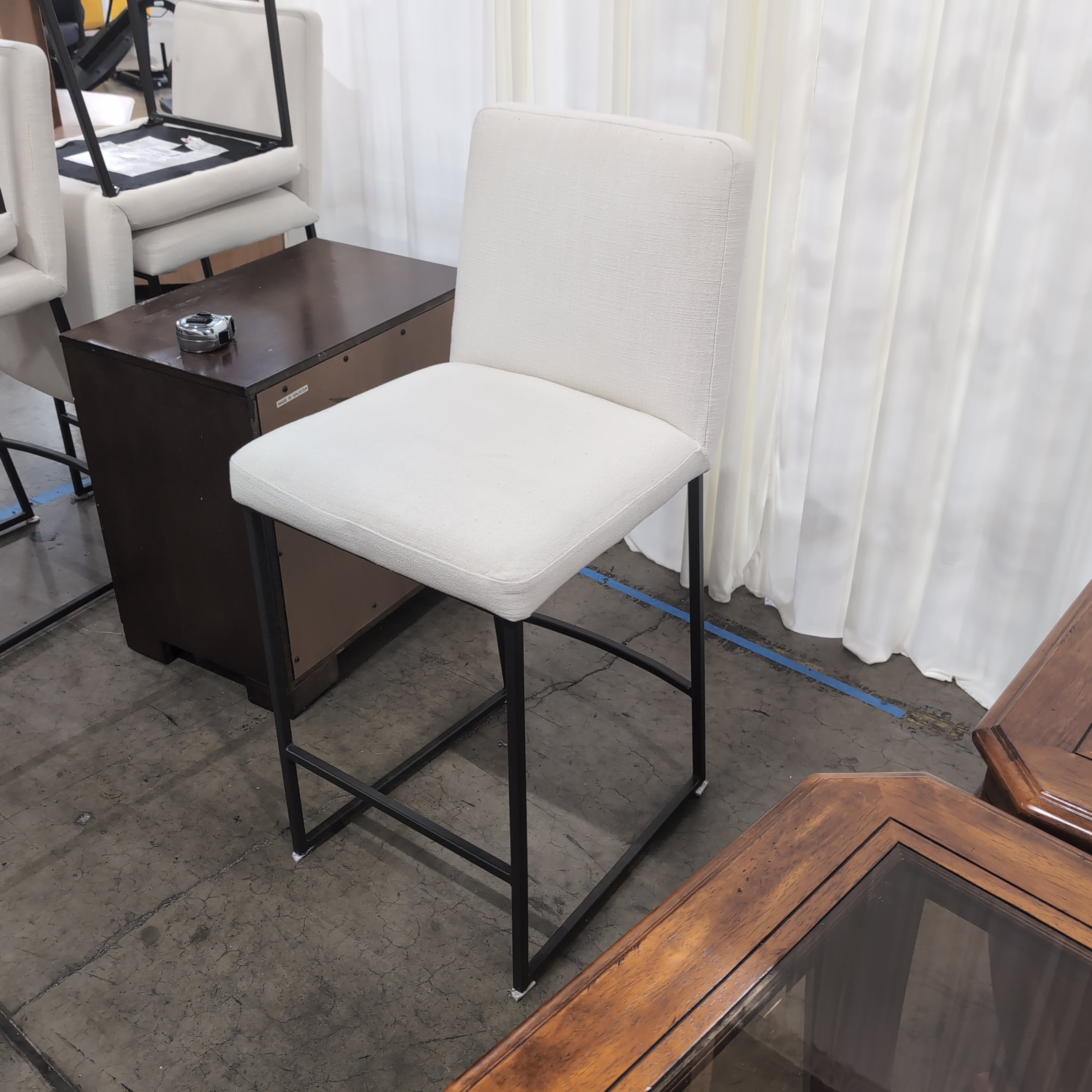 Cream Fabric Upholstered Bar Stool with Dark Metal Frame