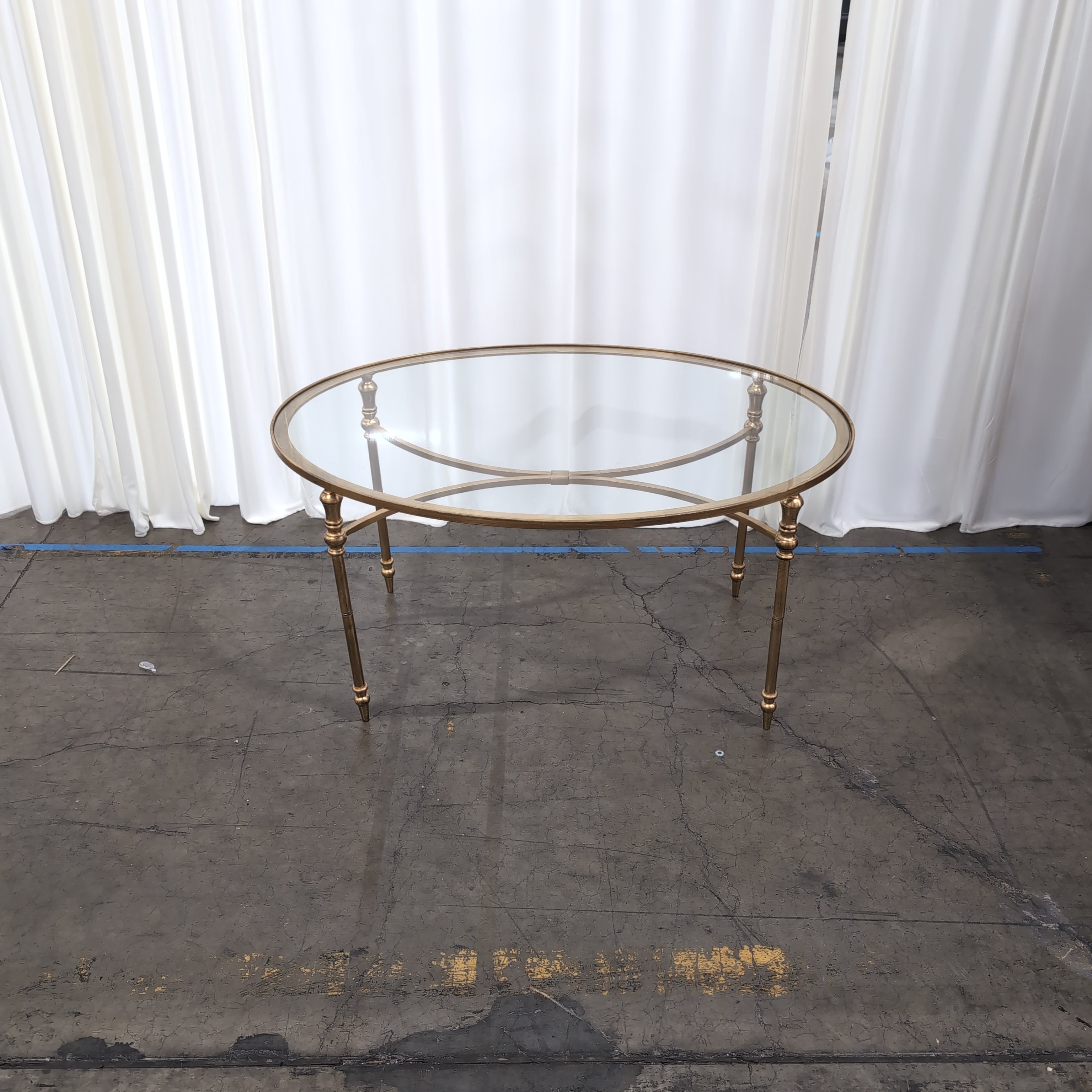 Oval Glass Top Gold-Tone Metal Coffee Table