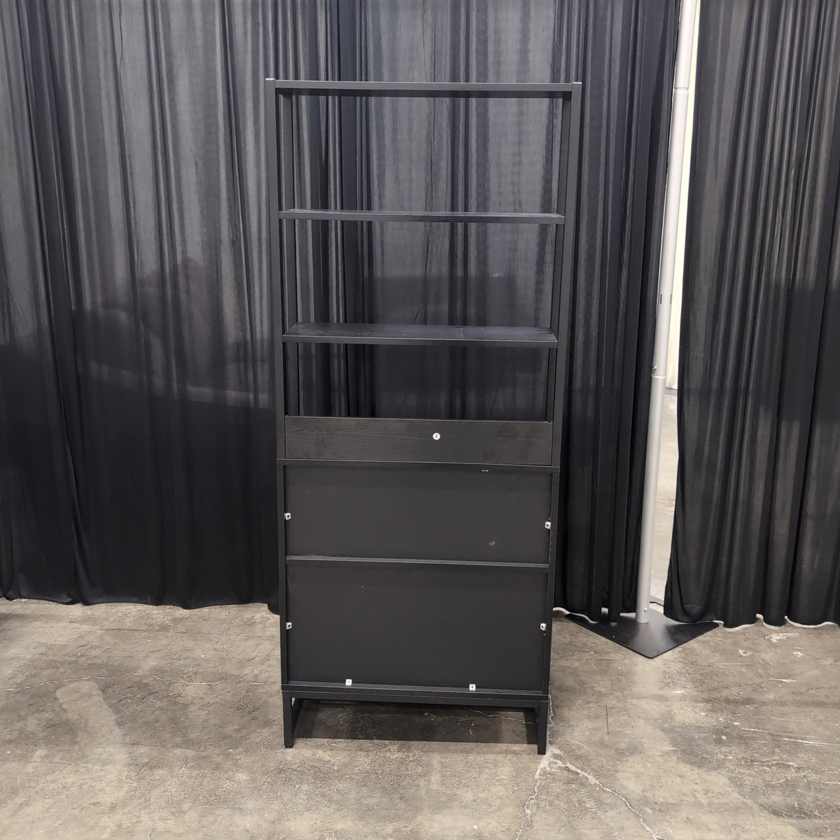 Black Metal Frame Bookcase with Two Drawers