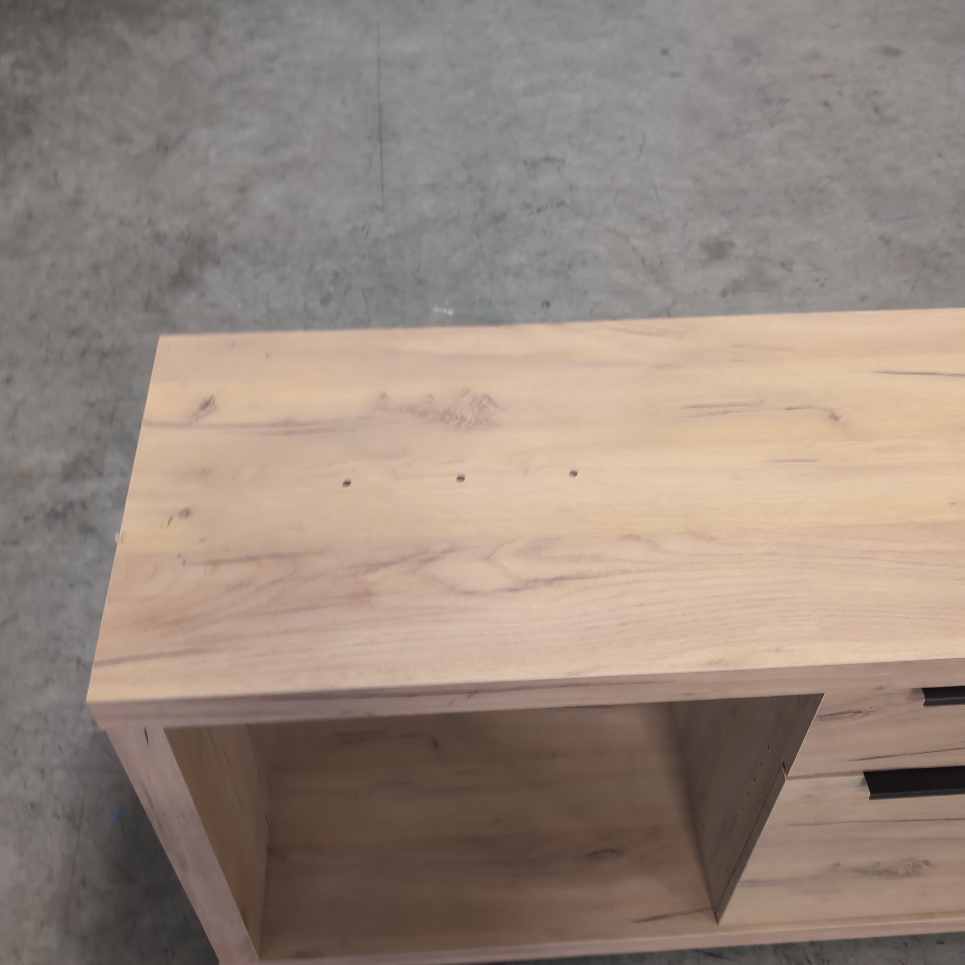 Modern Light Wood TV Stand with Glass Panel