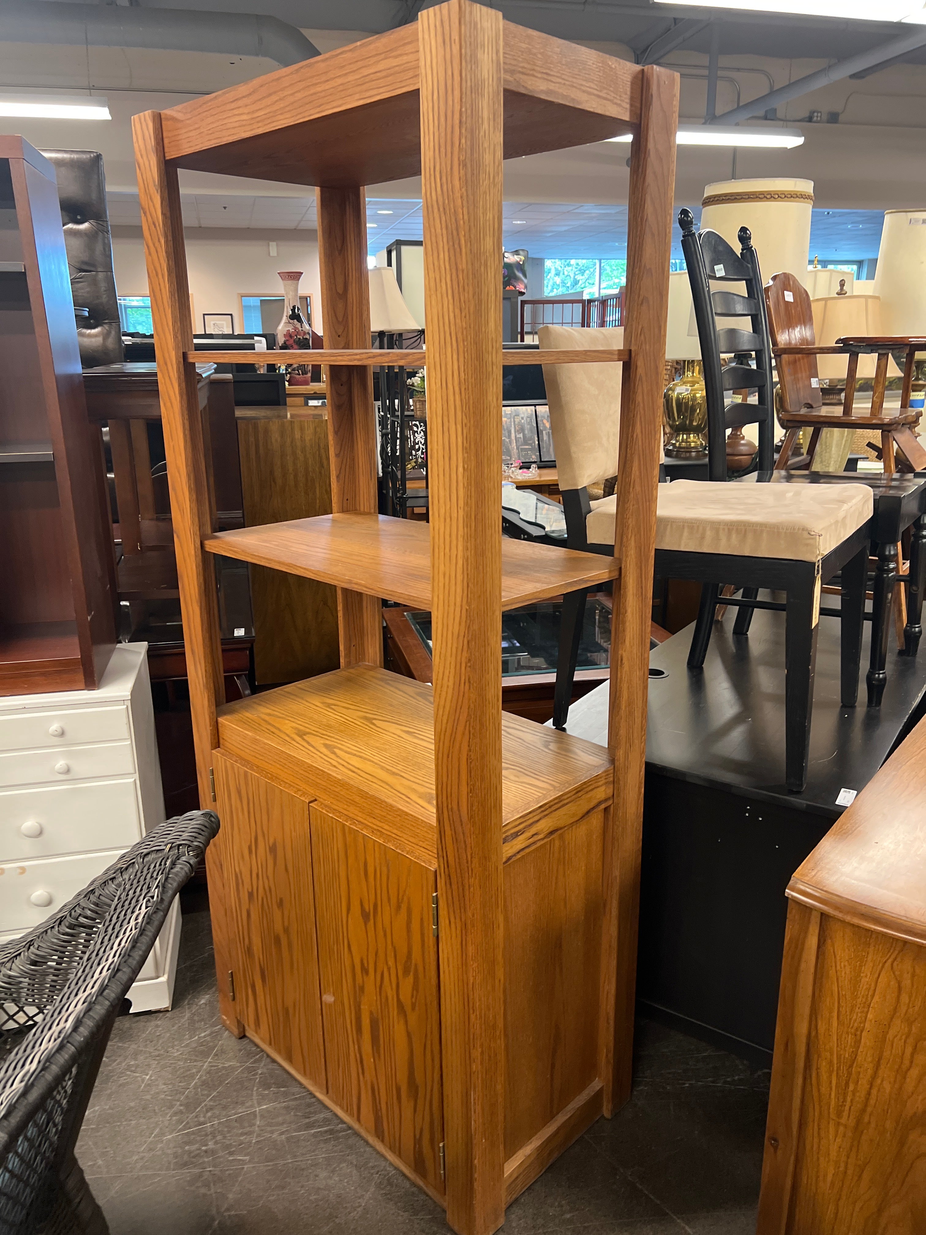 Mid-Century Open Shelf Bookcase with Cabinet Storage