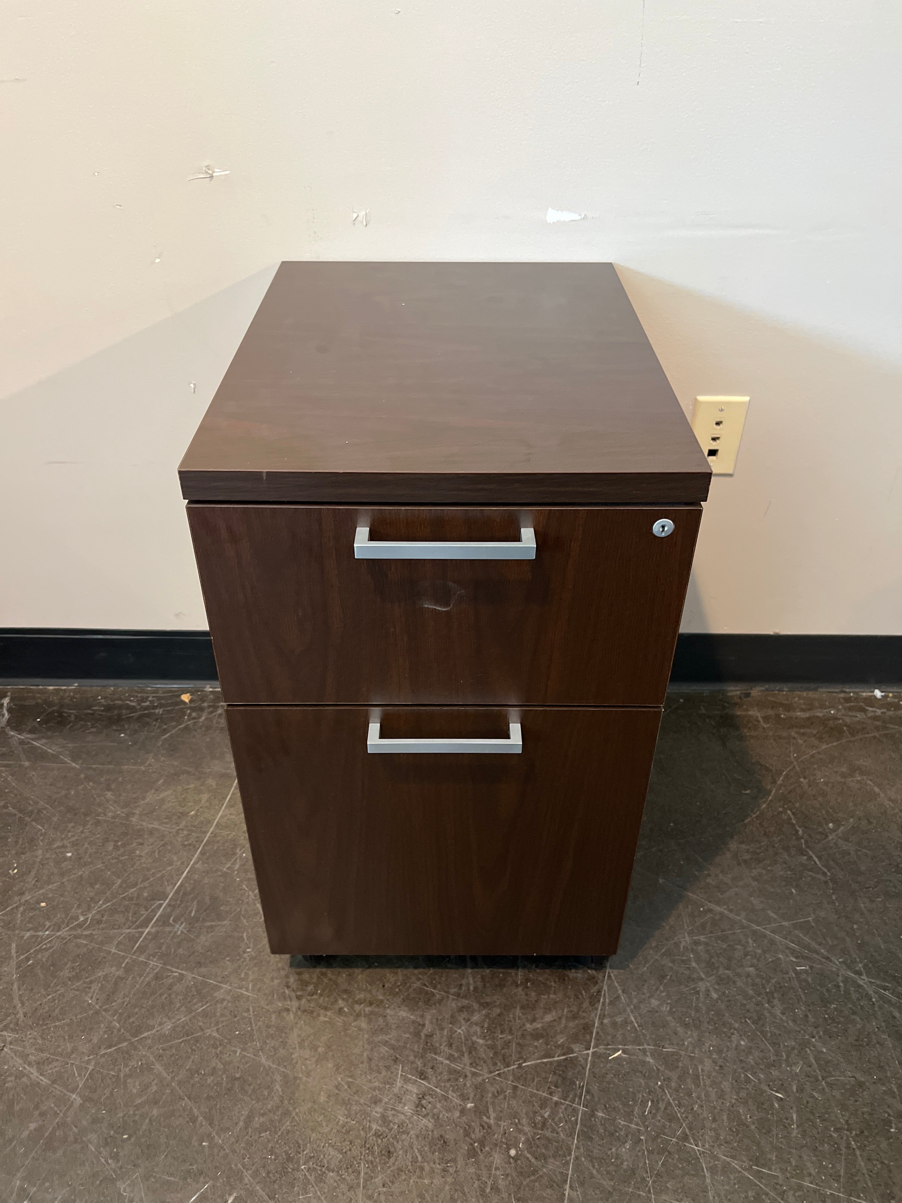 Dark Wood Two-Drawer Mobile File Cabinet