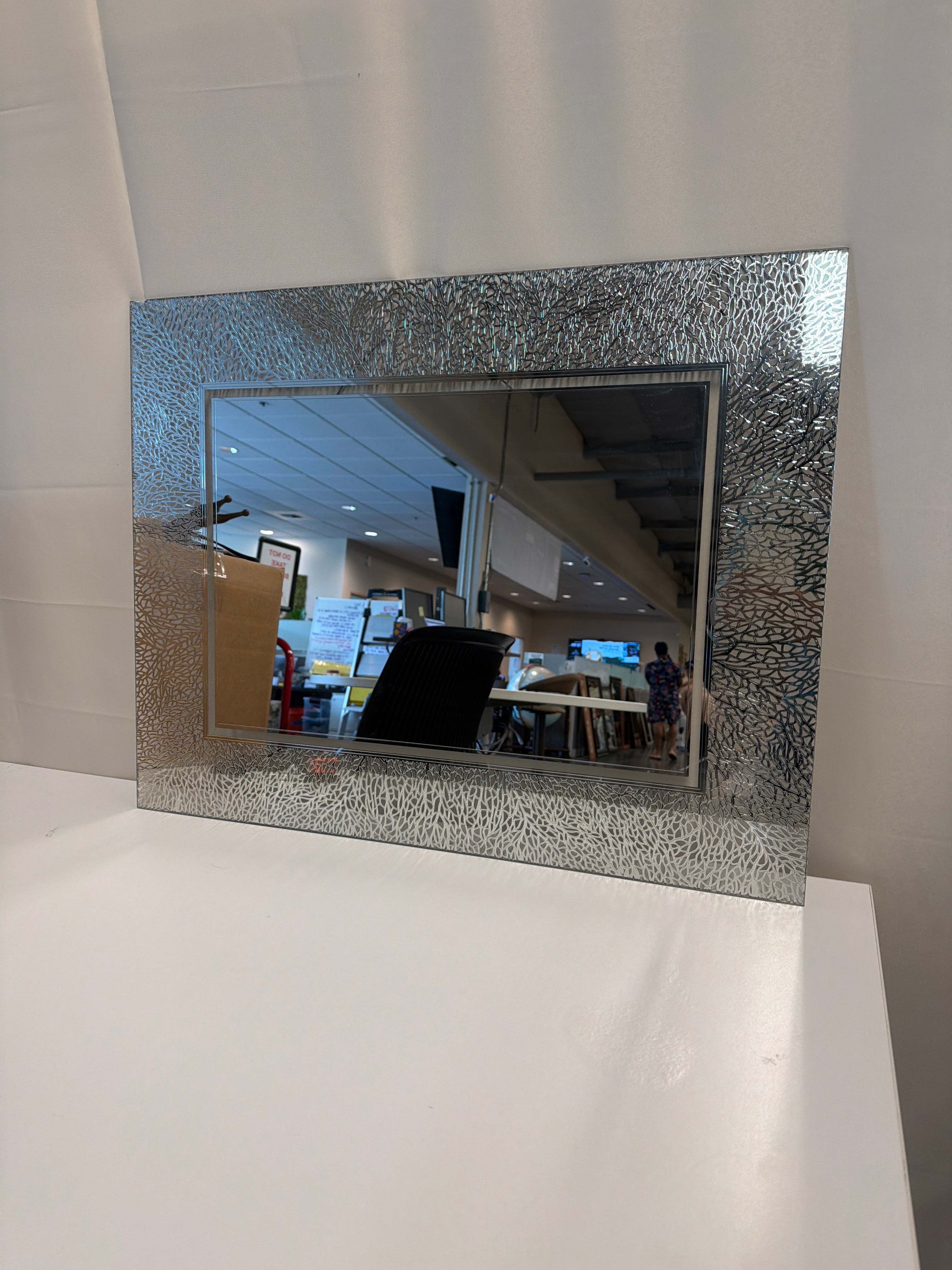 Textured Silver Frame Rectangular Wall Mirror
