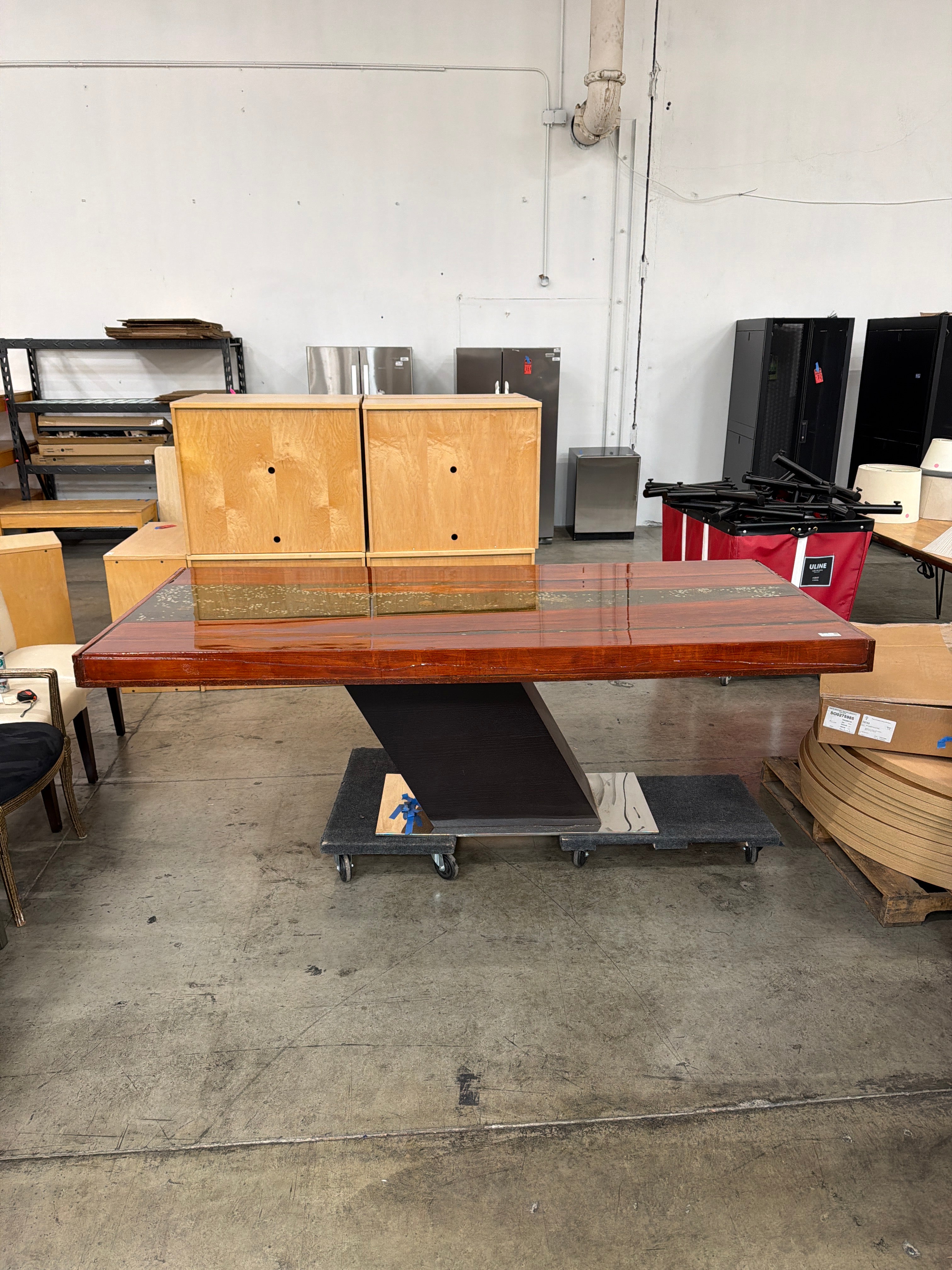 Unique Wood and Resin Dining Table with Pedestal Base