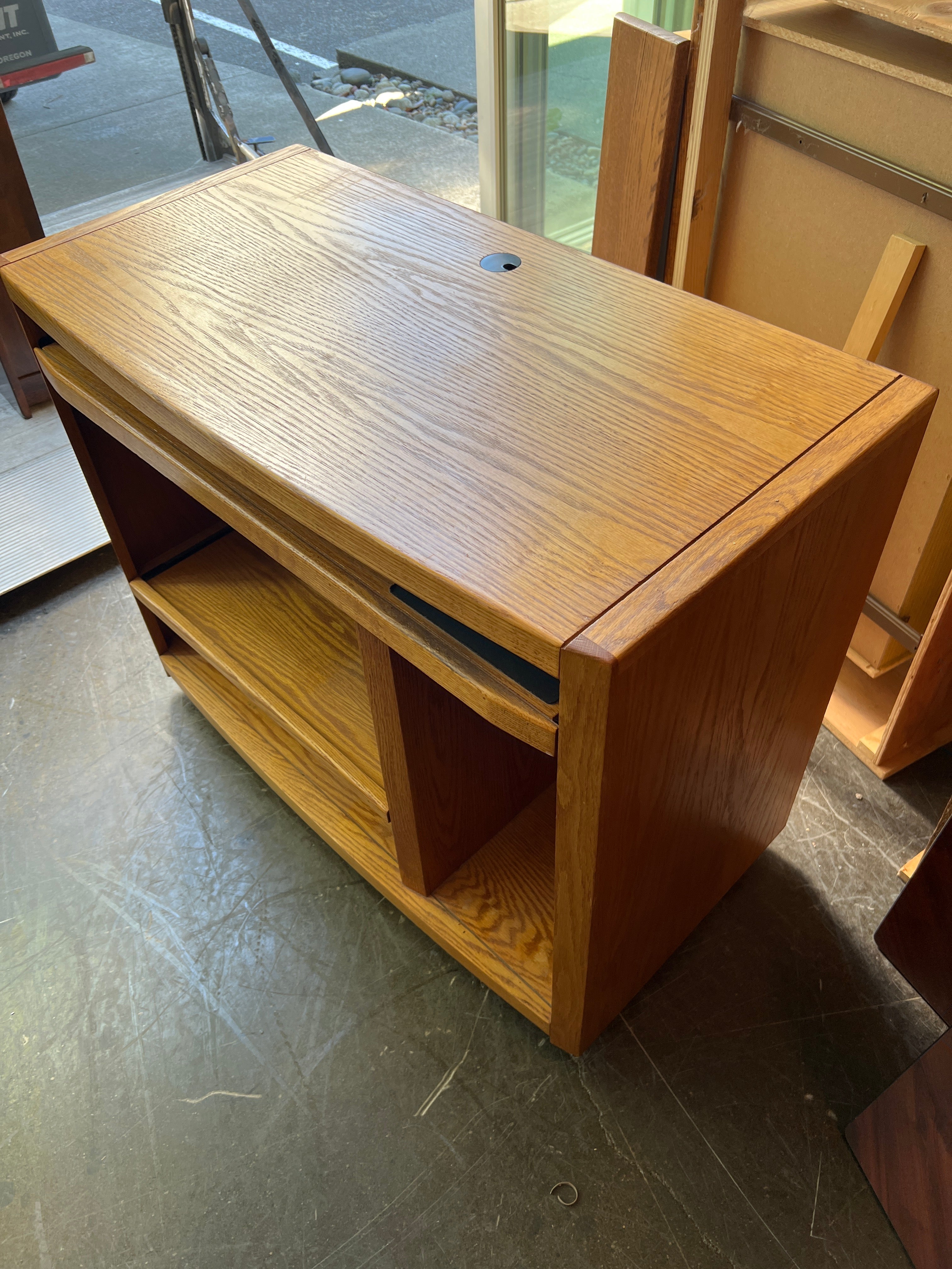 Oak Media Stand with Adjustable Shelves