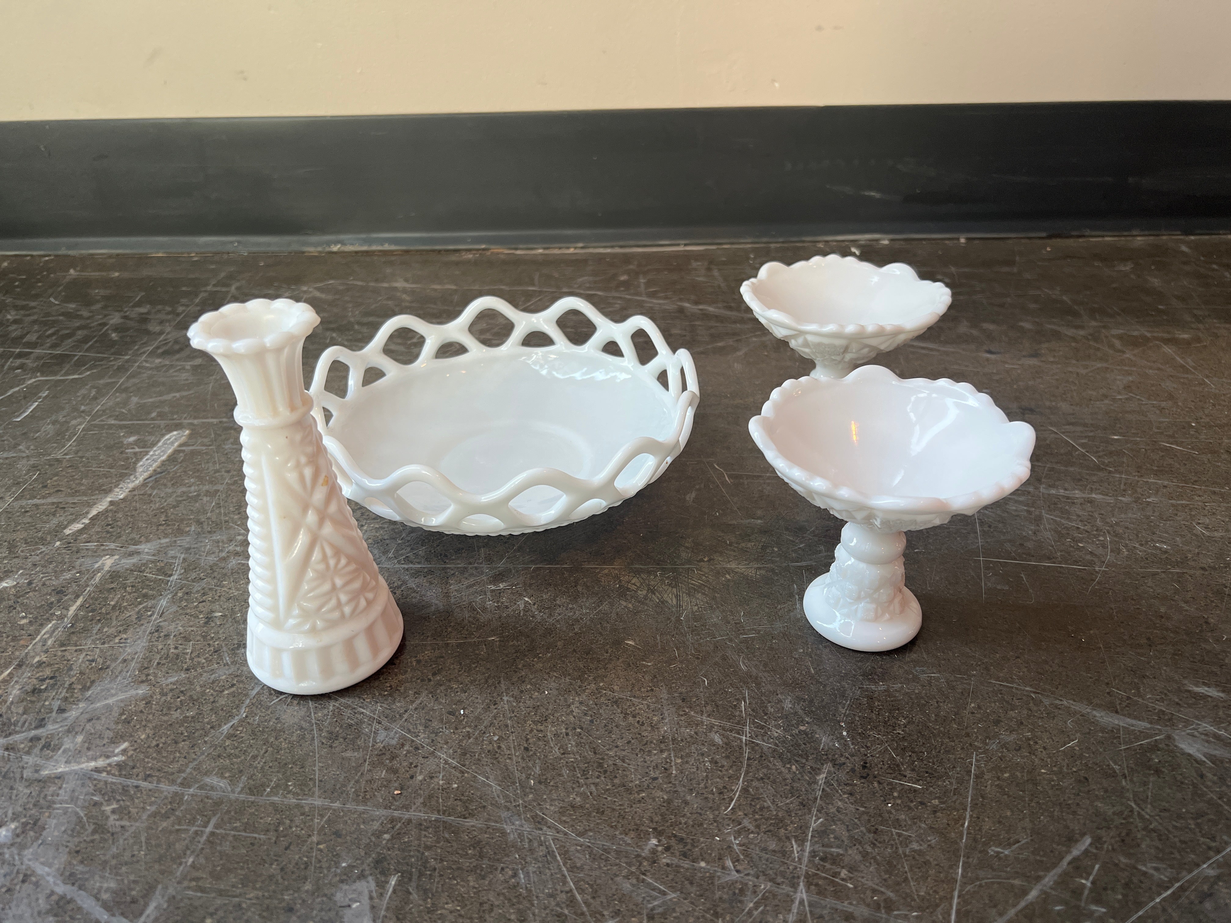 Set of Vintage White Ceramic & Milk Glass Decor
