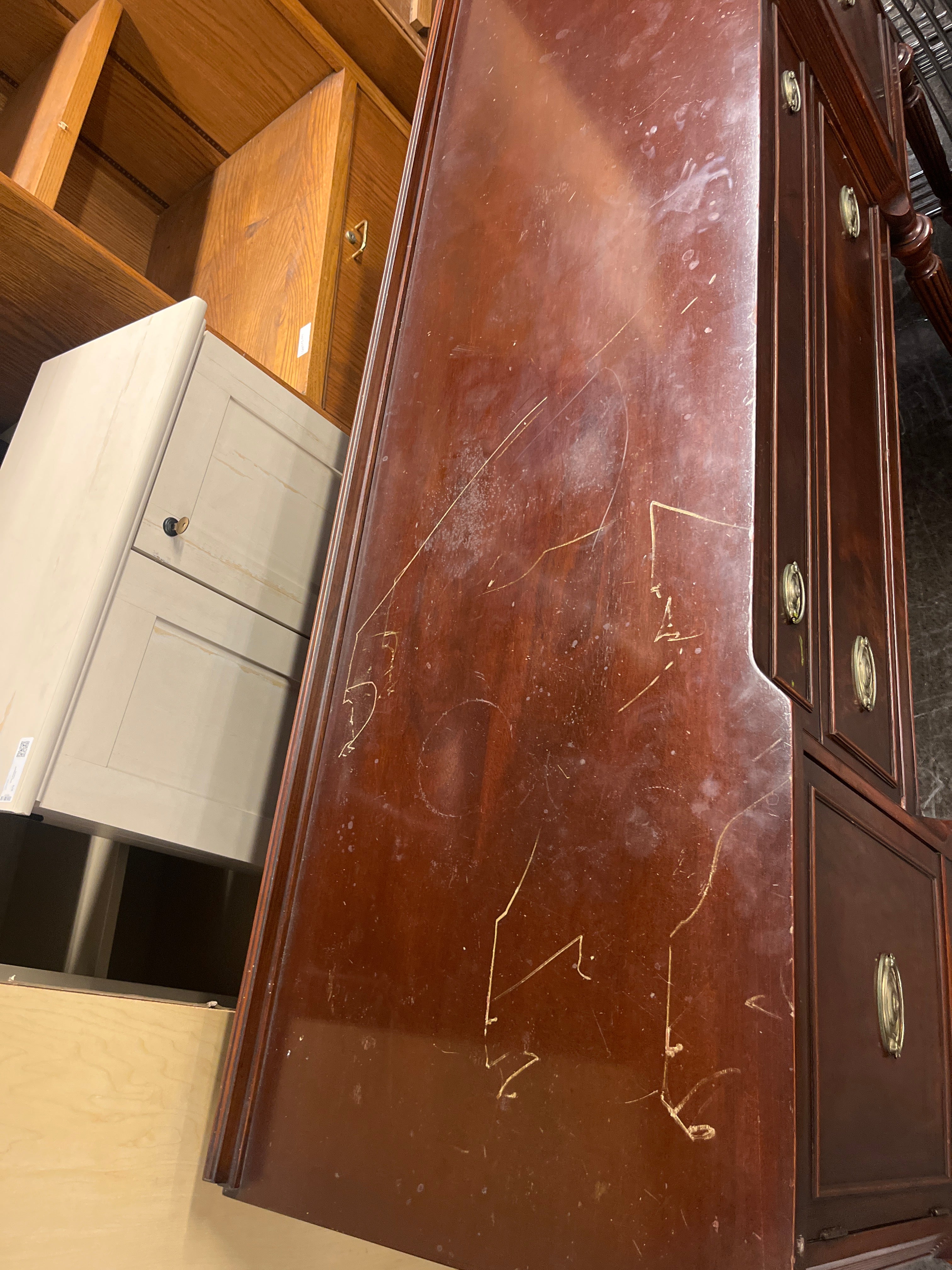 Dark Hardwood Buffet Server with Turned Legs - Damage on Top - Price reflects damage