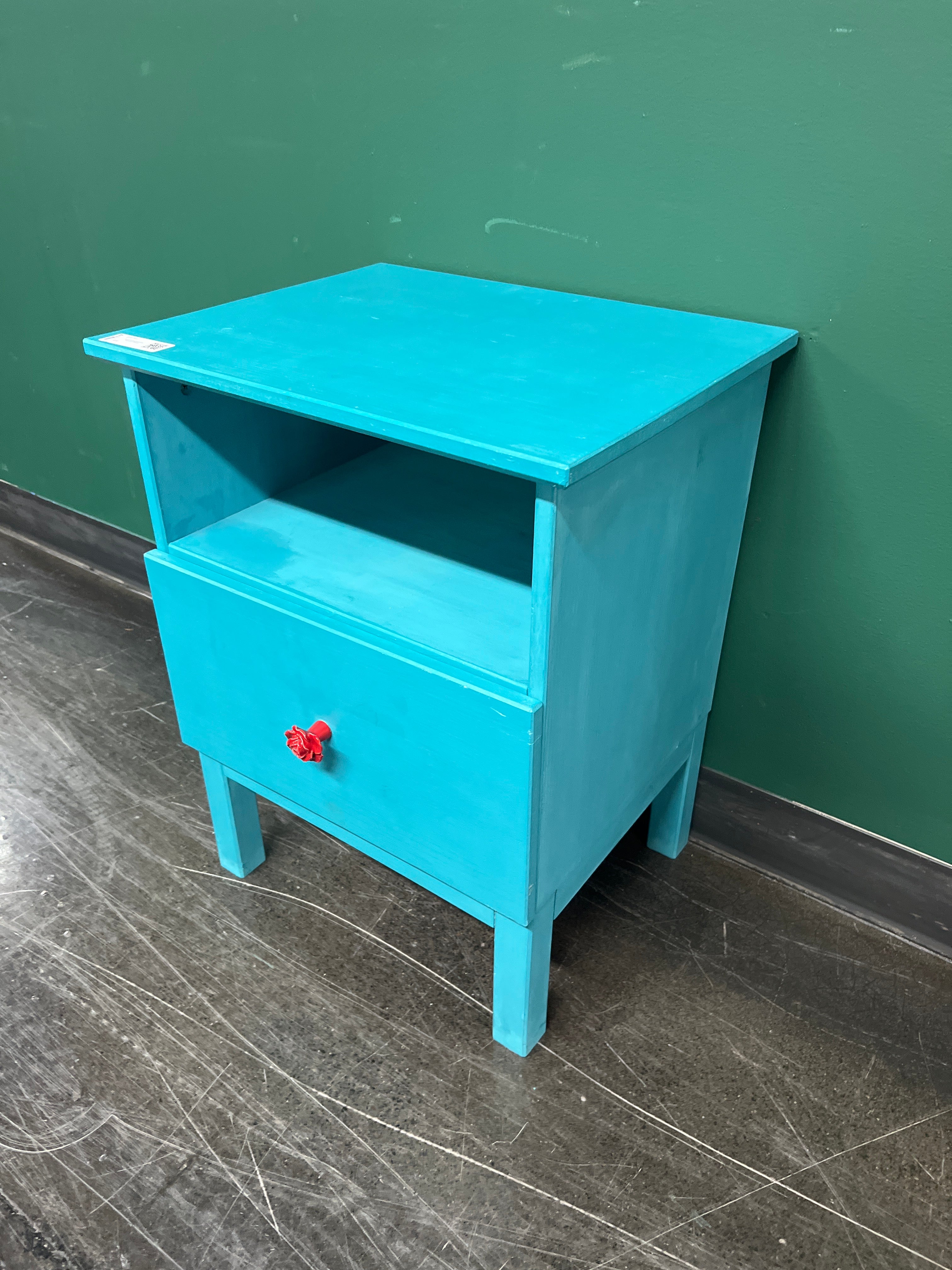 Hand-Painted Blue Side Table with Drawer