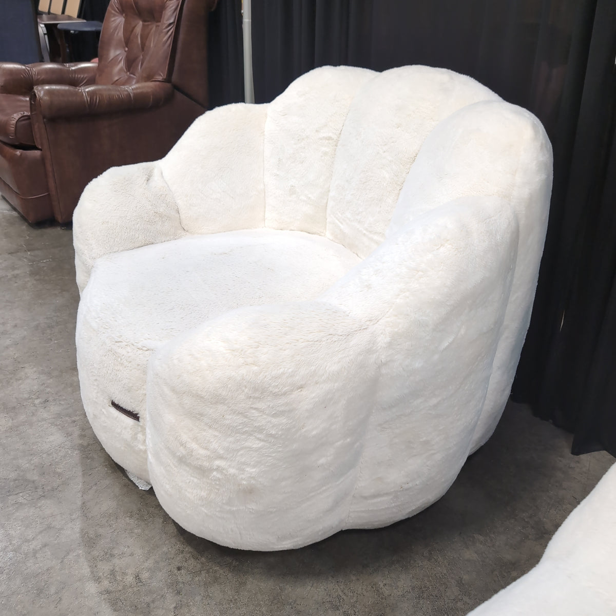 Plush Ivory Scalloped Lounge Chair