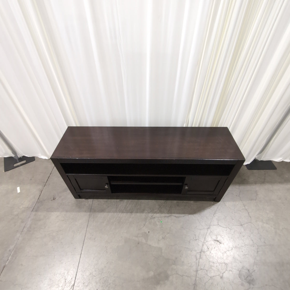 Dark Brown Wood TV Stand with Sliding Doors