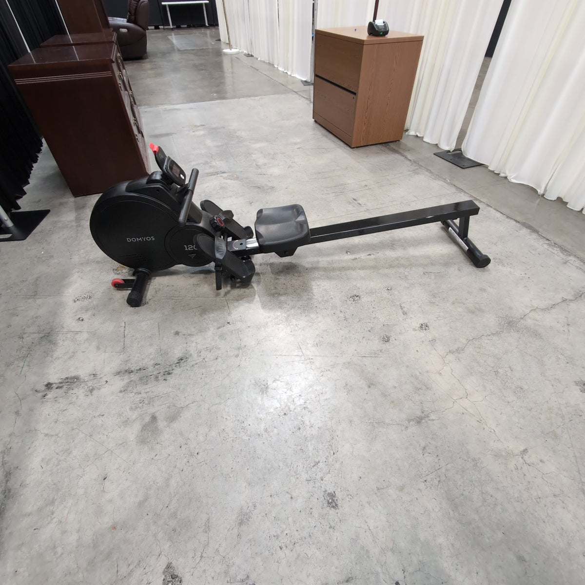 Domyos-Black Home Gym Rowing Machine with Red Accents