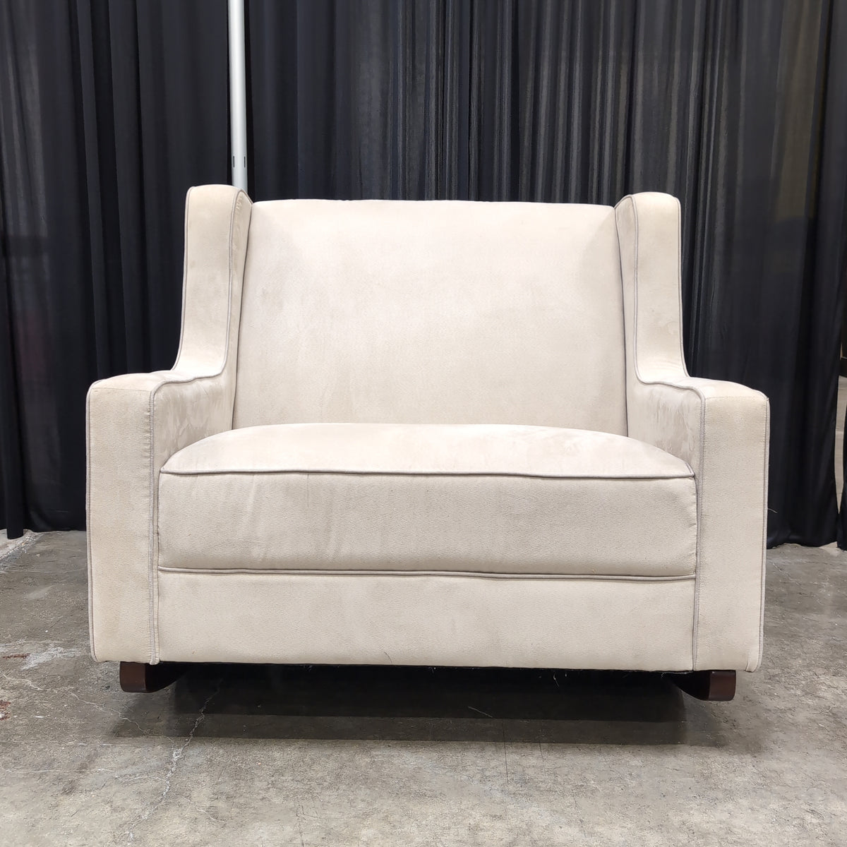Cream Upholstered Rocking Chair with Wood Base