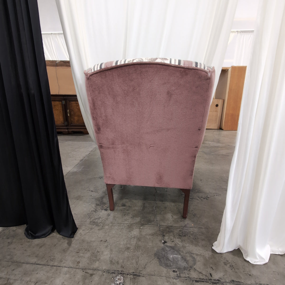Cream Floral Striped Upholstered Wingback Armchair