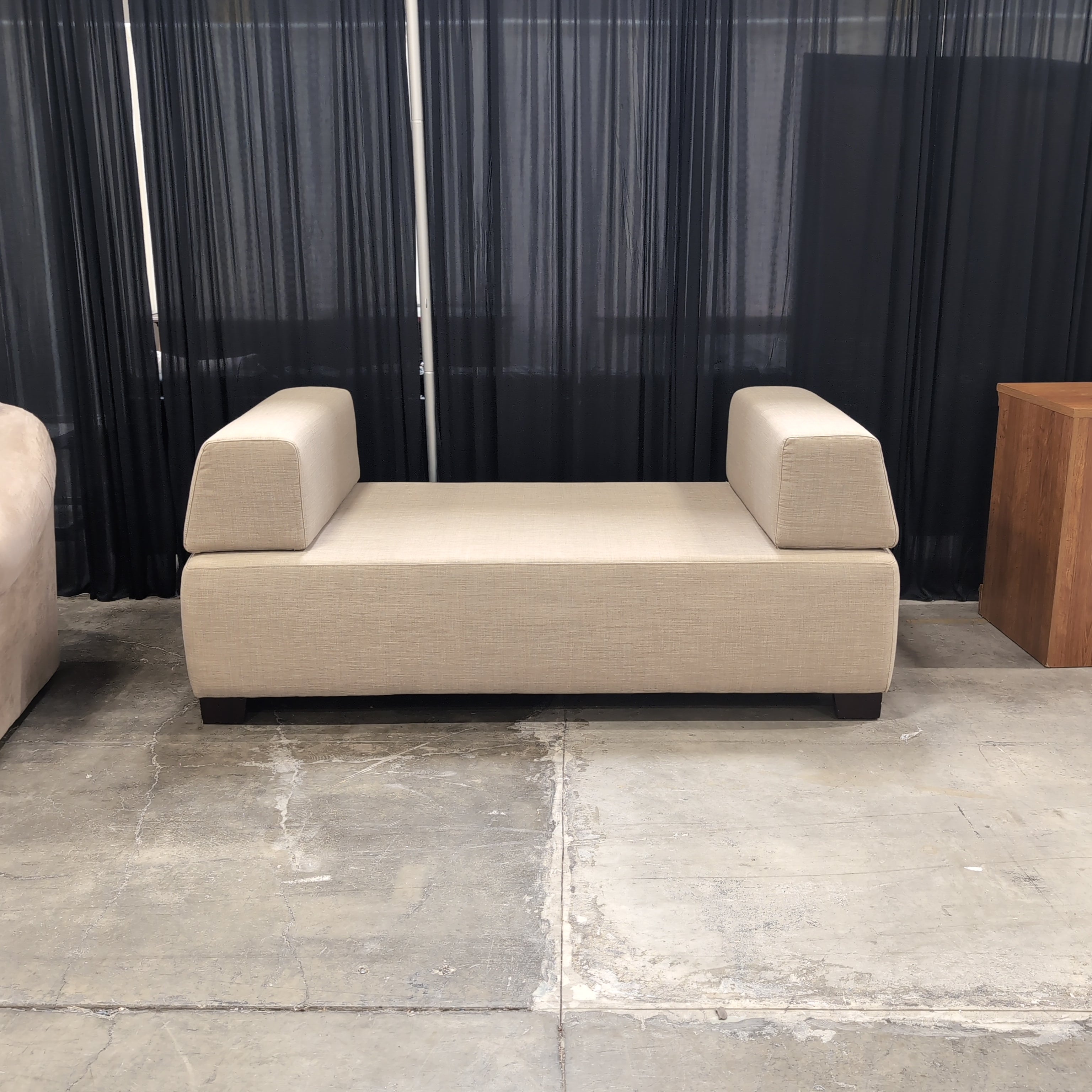 Light Tan Woven Fabric Couch with Caster Wheels