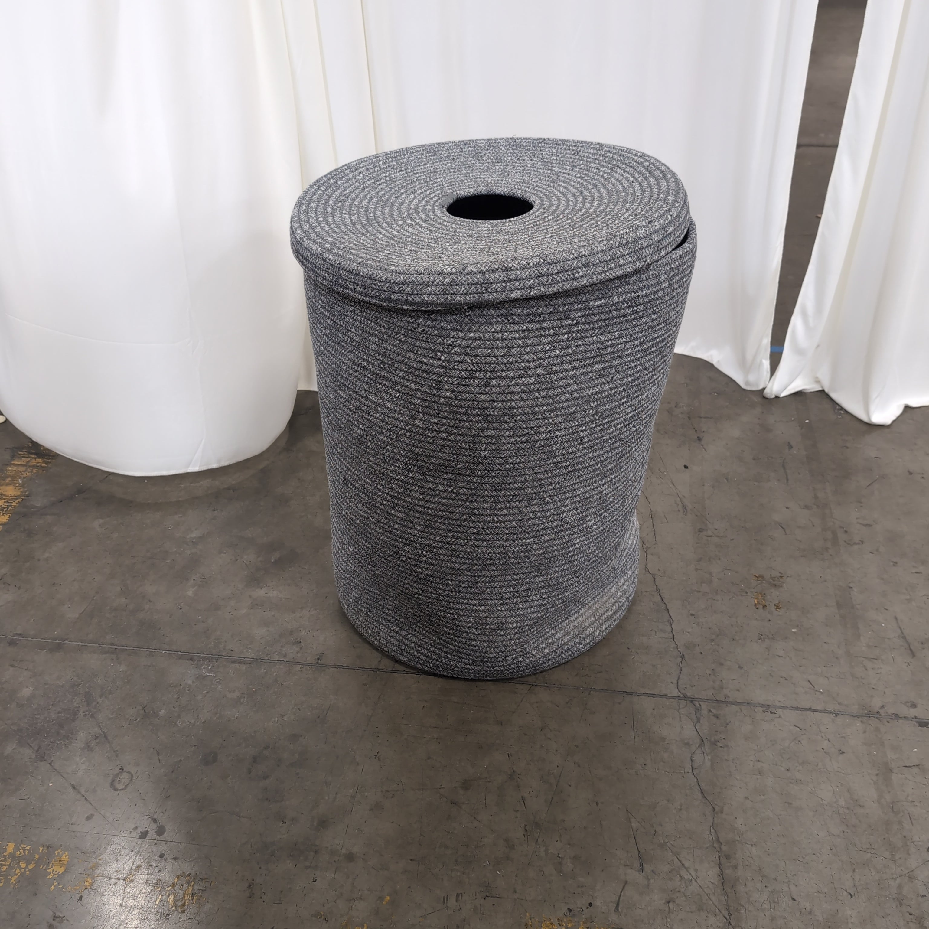 Round Grey Woven Laundry Hamper with a Lid