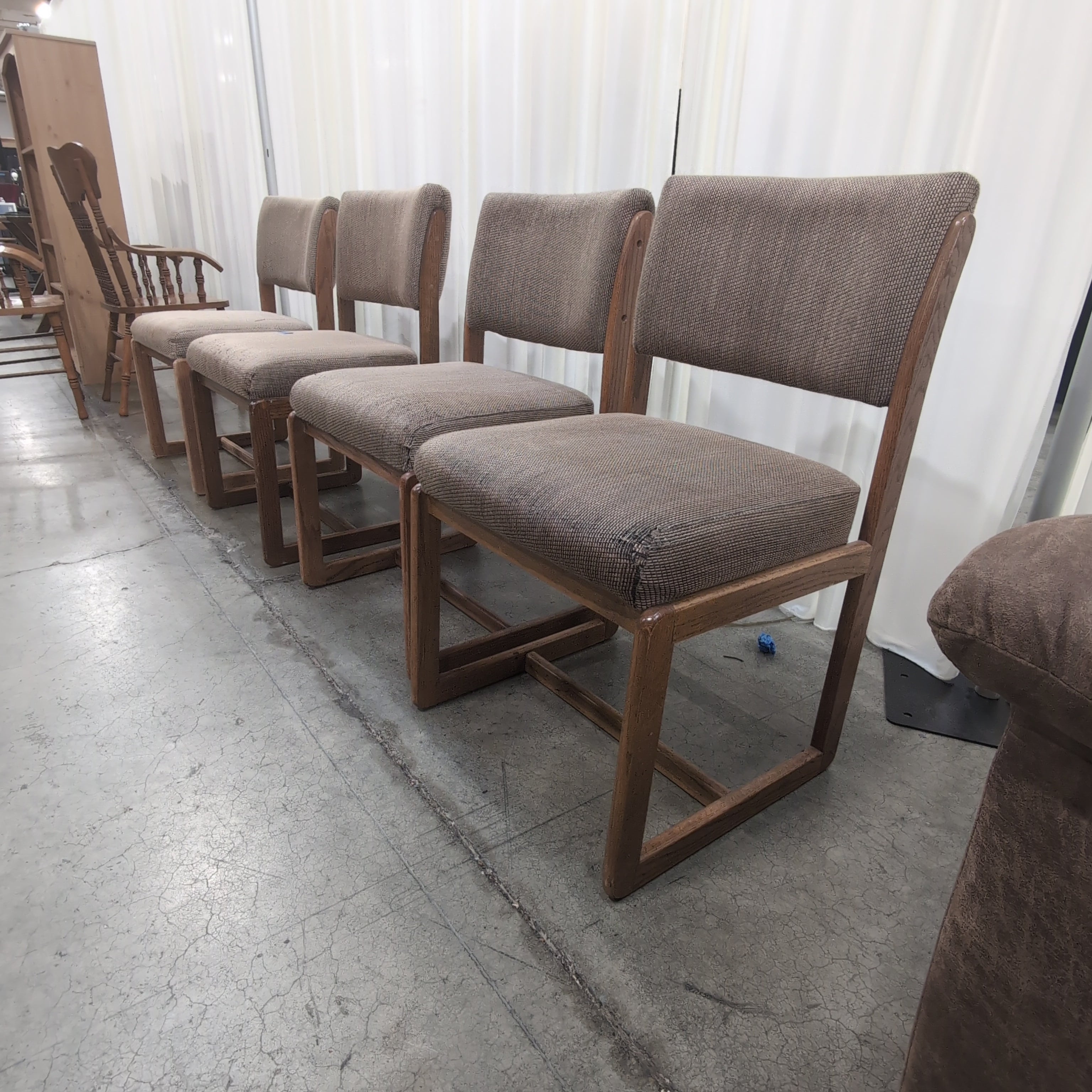 Set of Four Brown Upholstered Wood Frame Dining Chairs