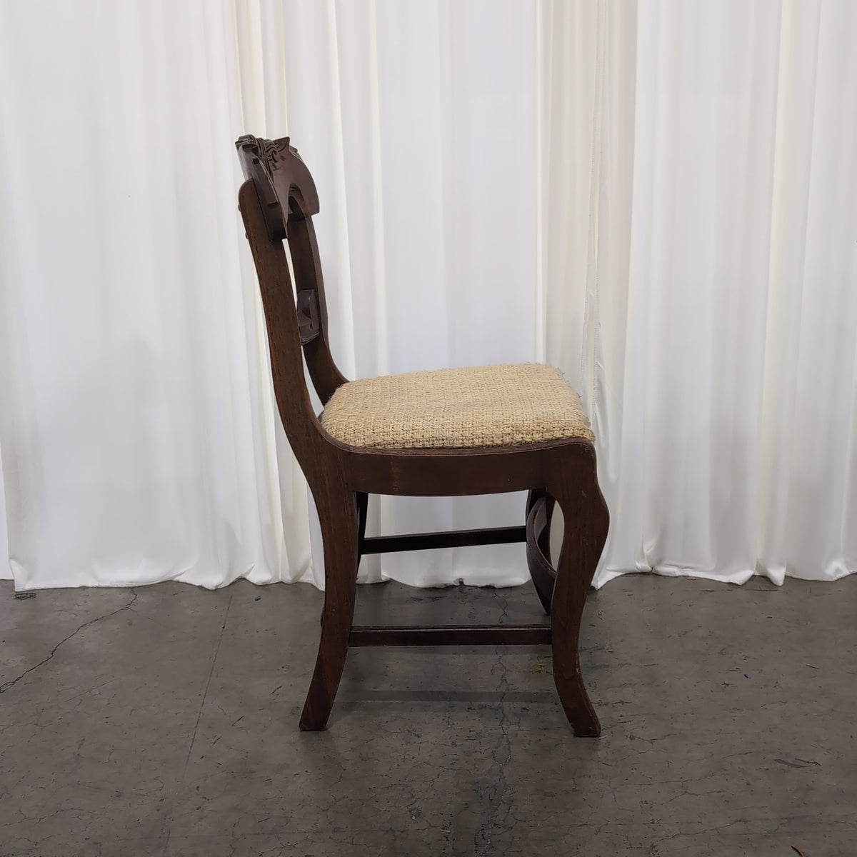 Ornate Carved Wood Dining Chair with Upholstered Seat
