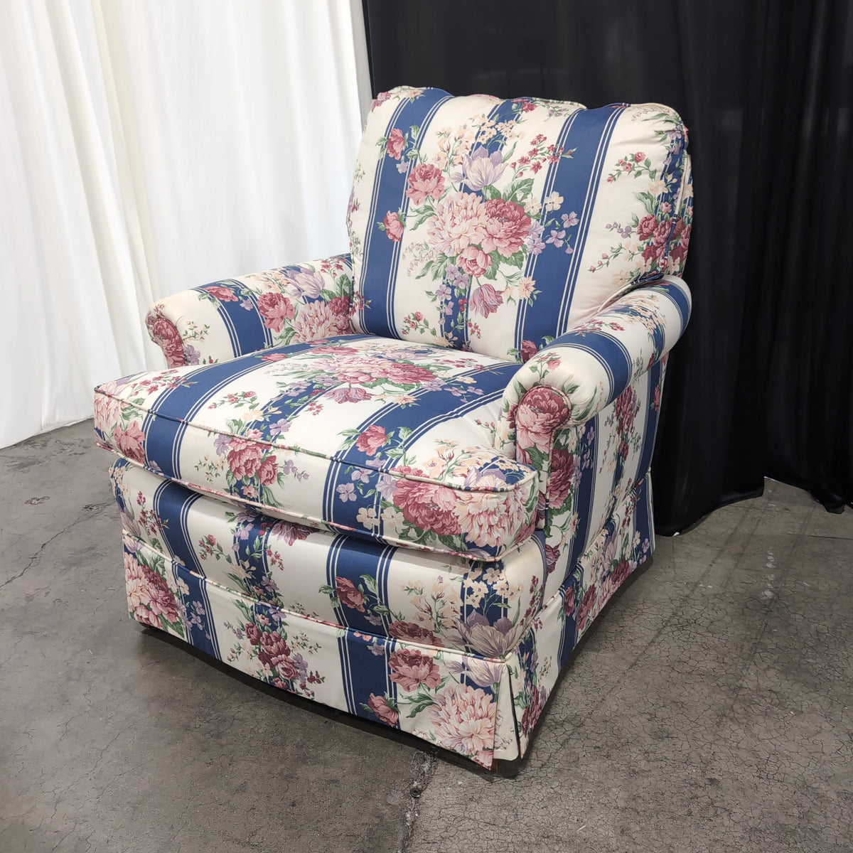 Traditional Floral Striped Upholstered Armchair