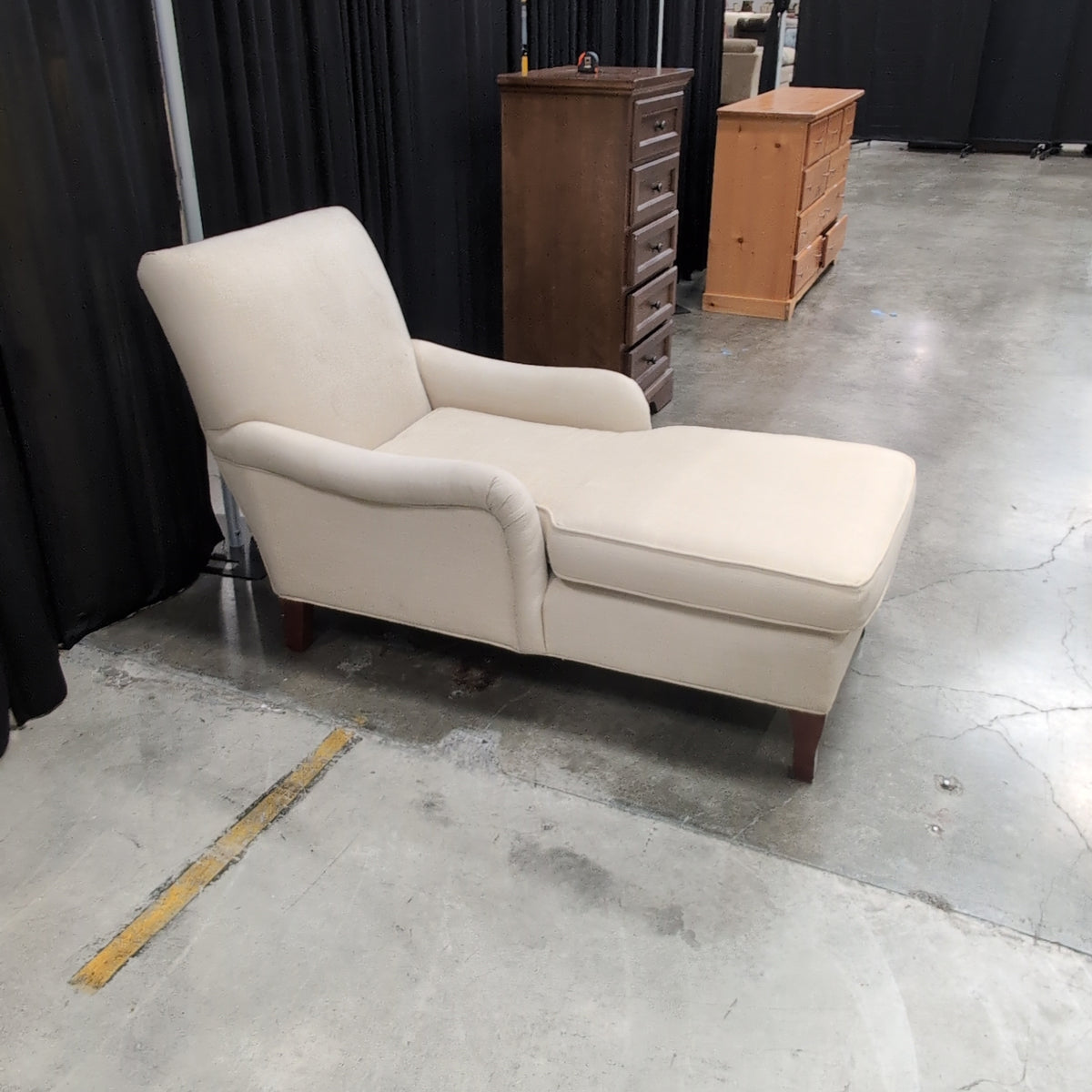 Beige Upholstered Chaise Lounge with Rolled Arms