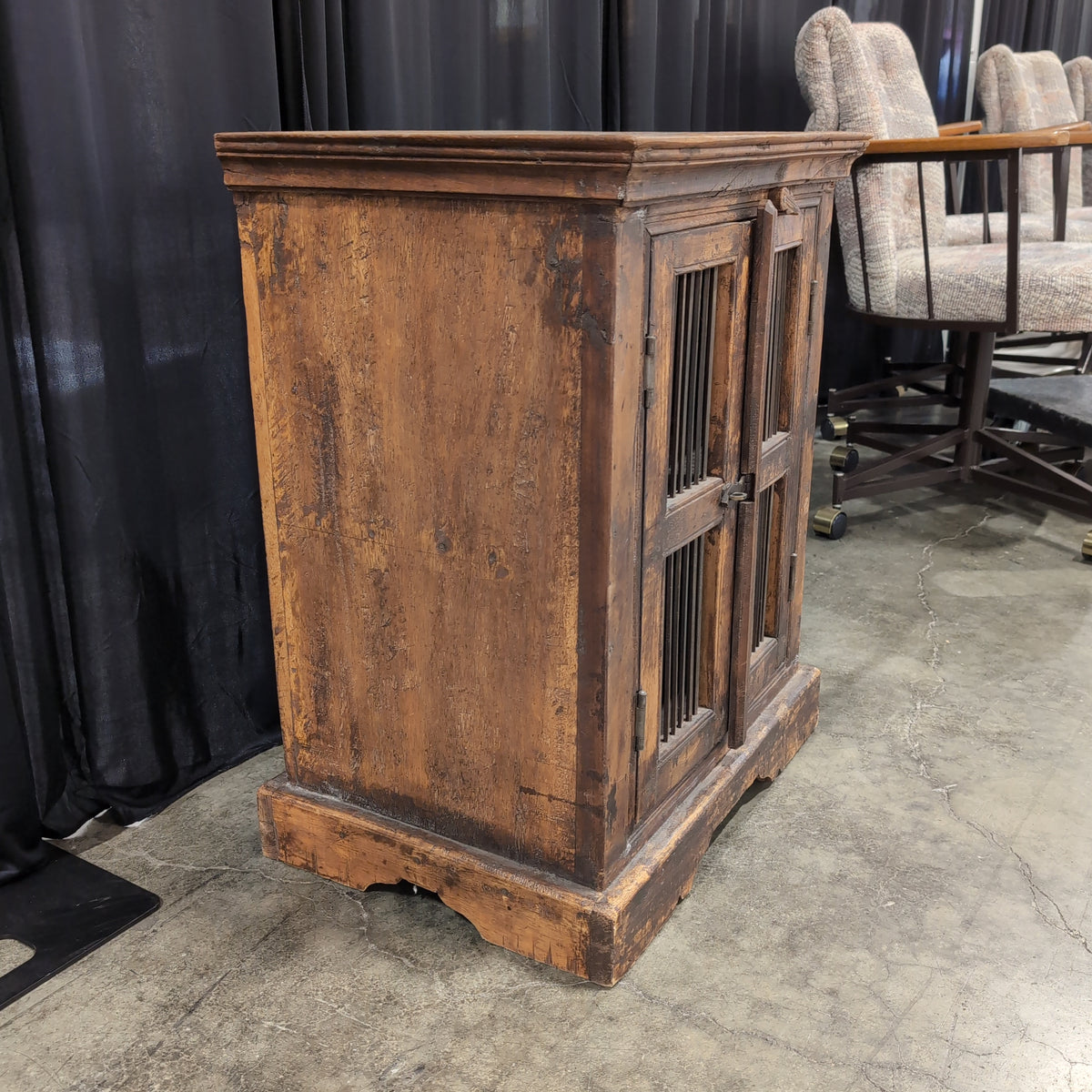Rustic Brown Wood End Table with Slatted Doors