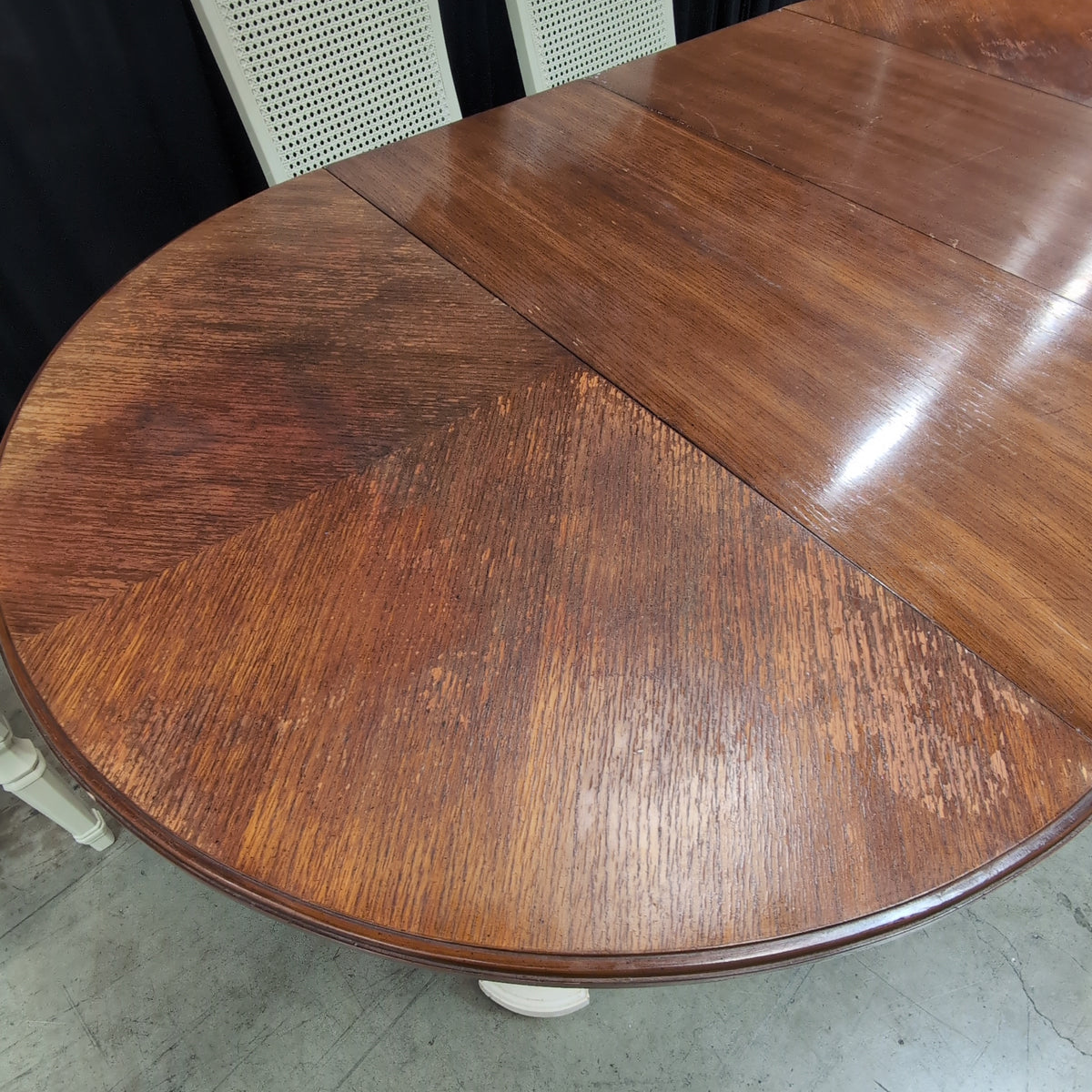 Cream Painted Pedestal Dining Table with Cane Back Chairs