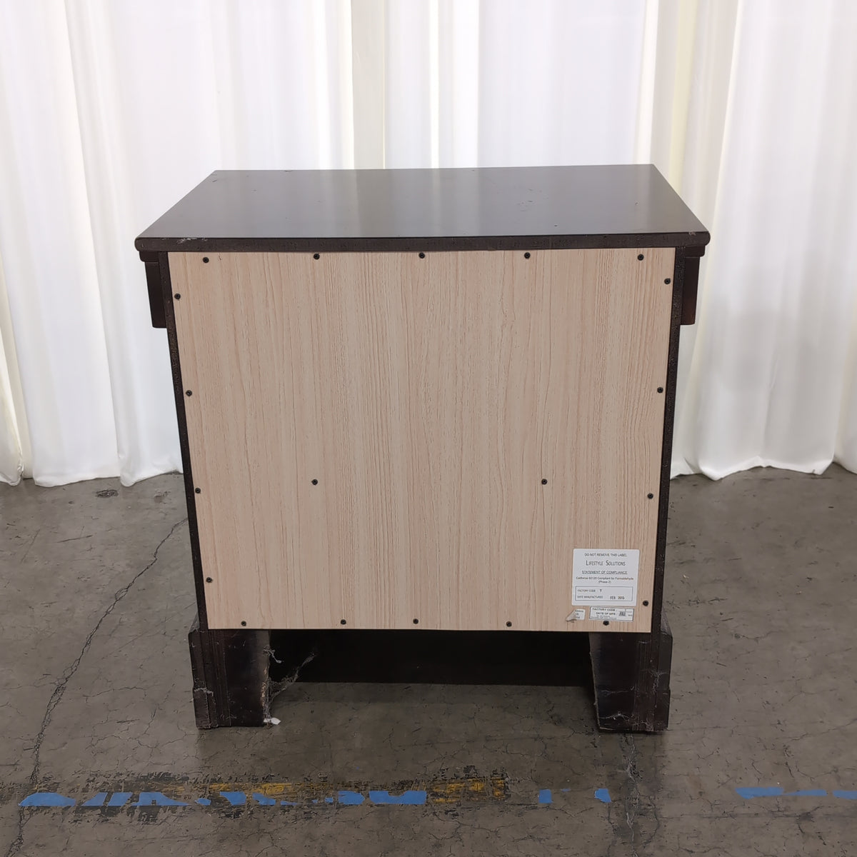 Dark Brown Two-Drawer Nightstand with Silver Knobs
