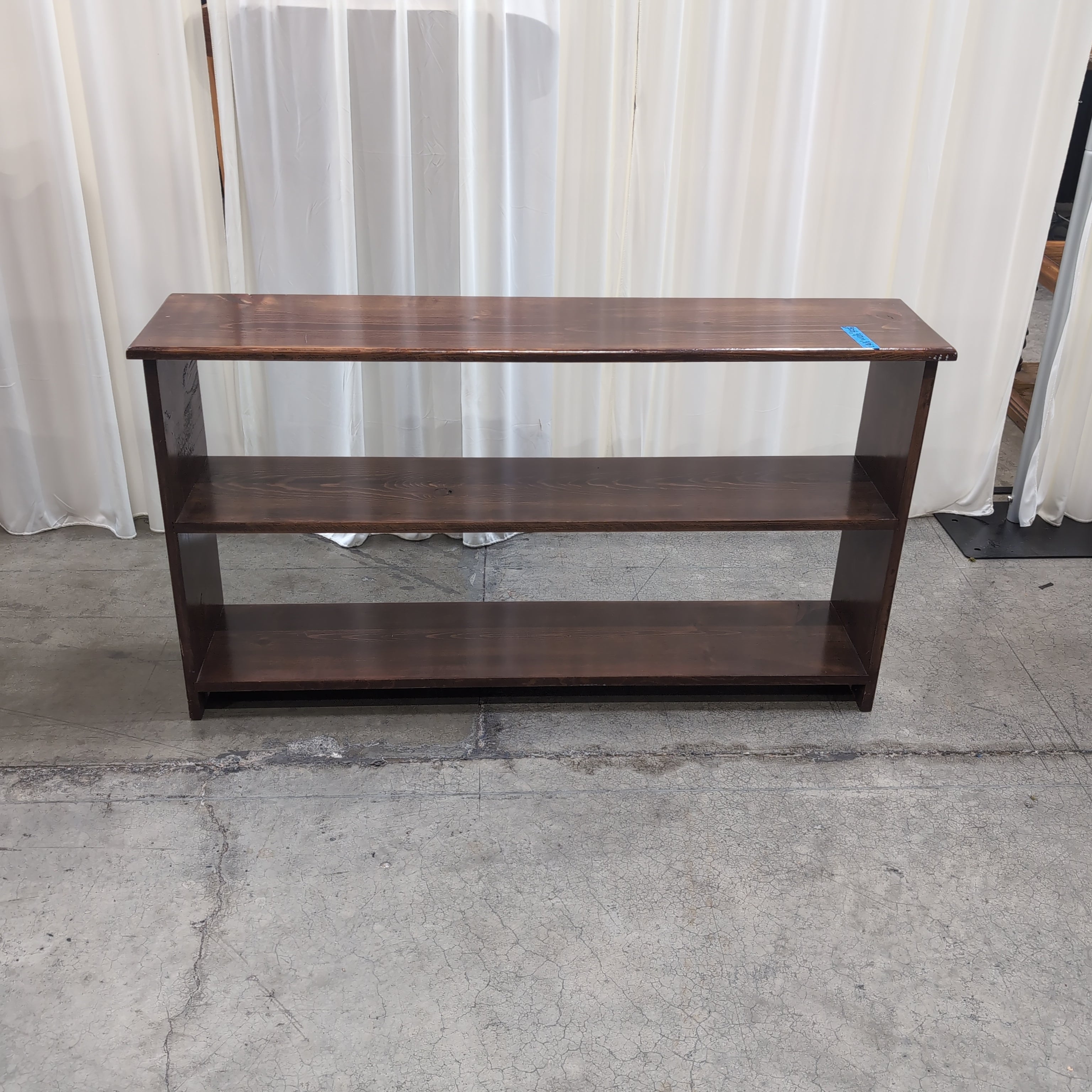 Dark Brown Stained Wood Three-Shelf Bookcase