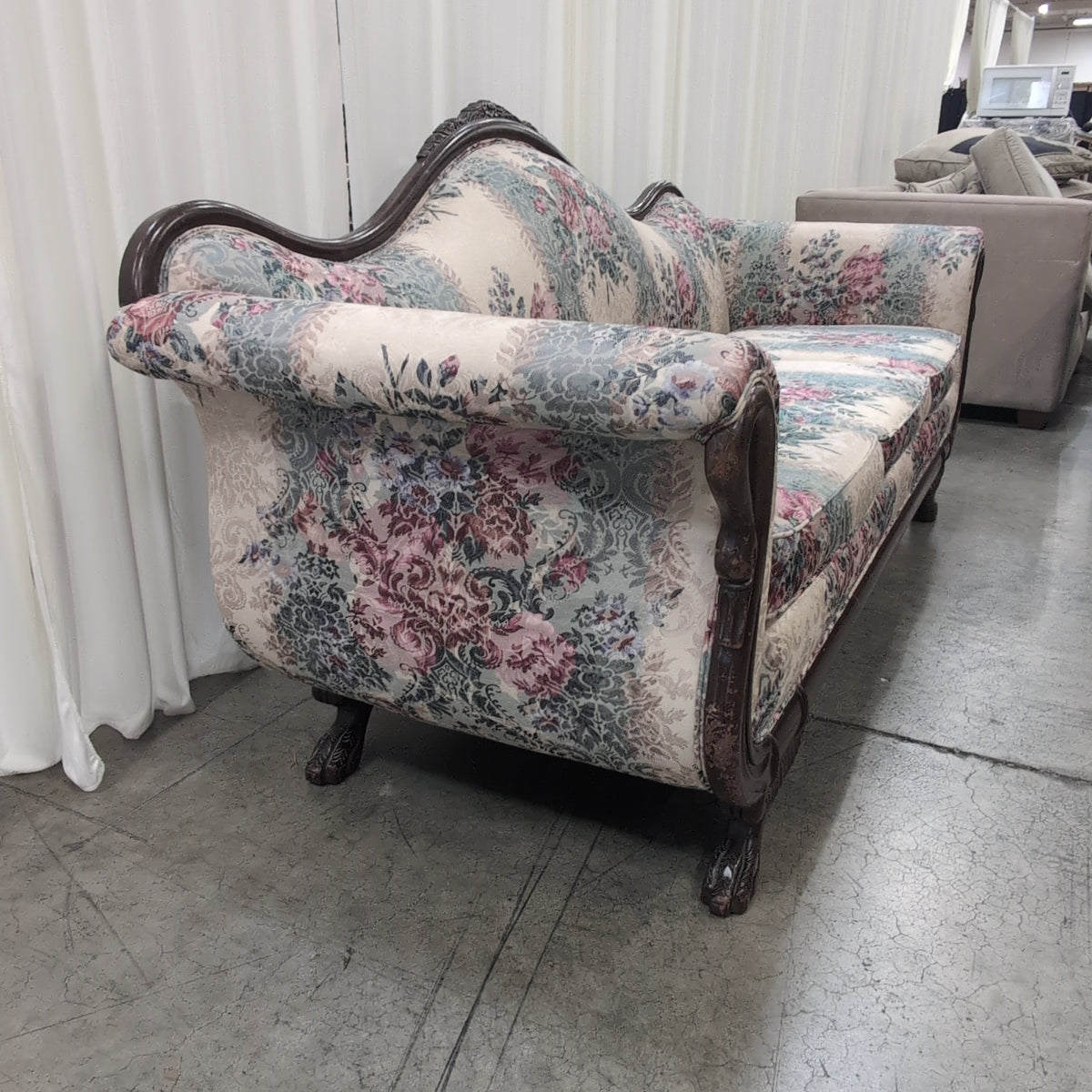 Traditional Carved Wood Daybed with Floral Upholstery