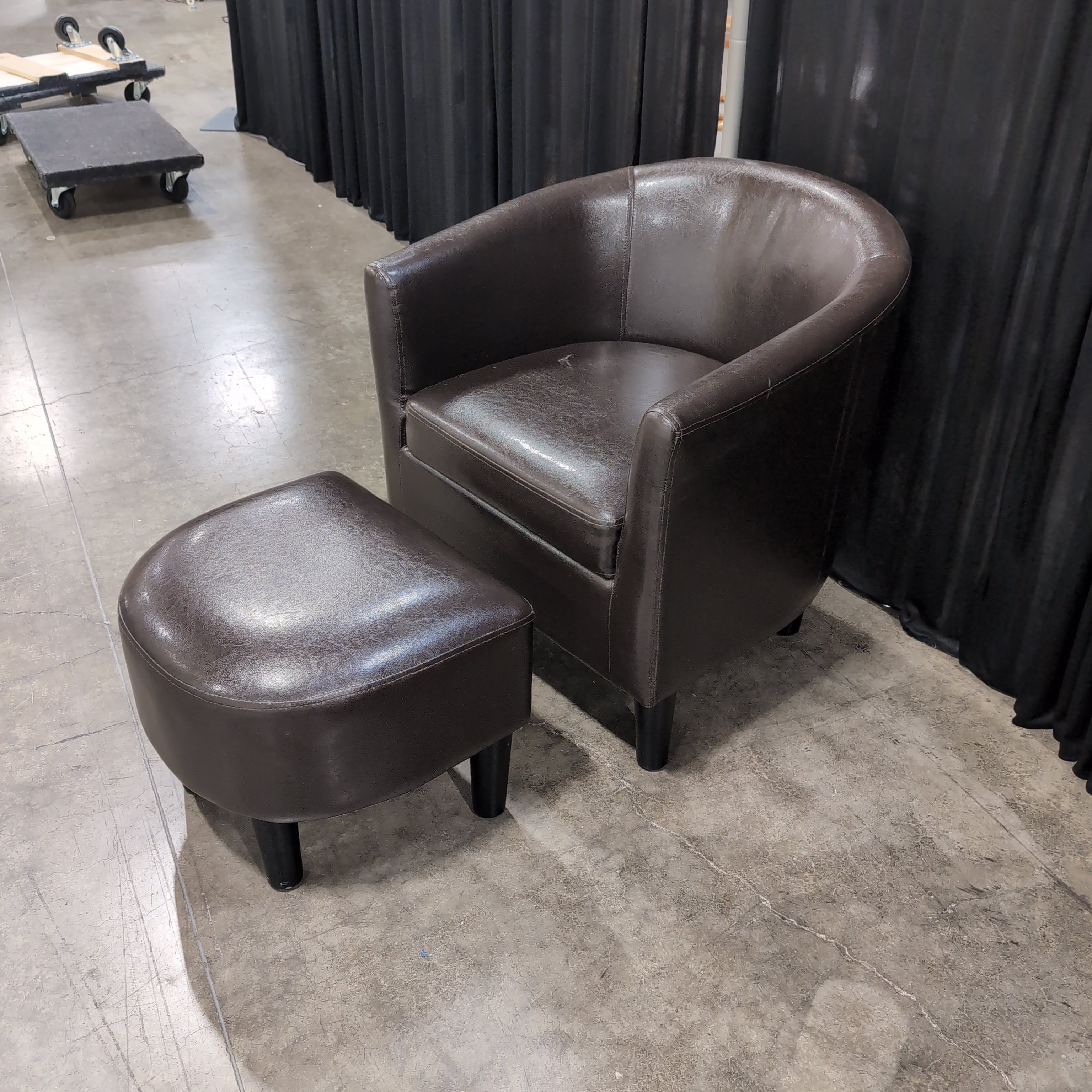 Dark Brown Faux Leather Club Chair with Matching Ottoman
