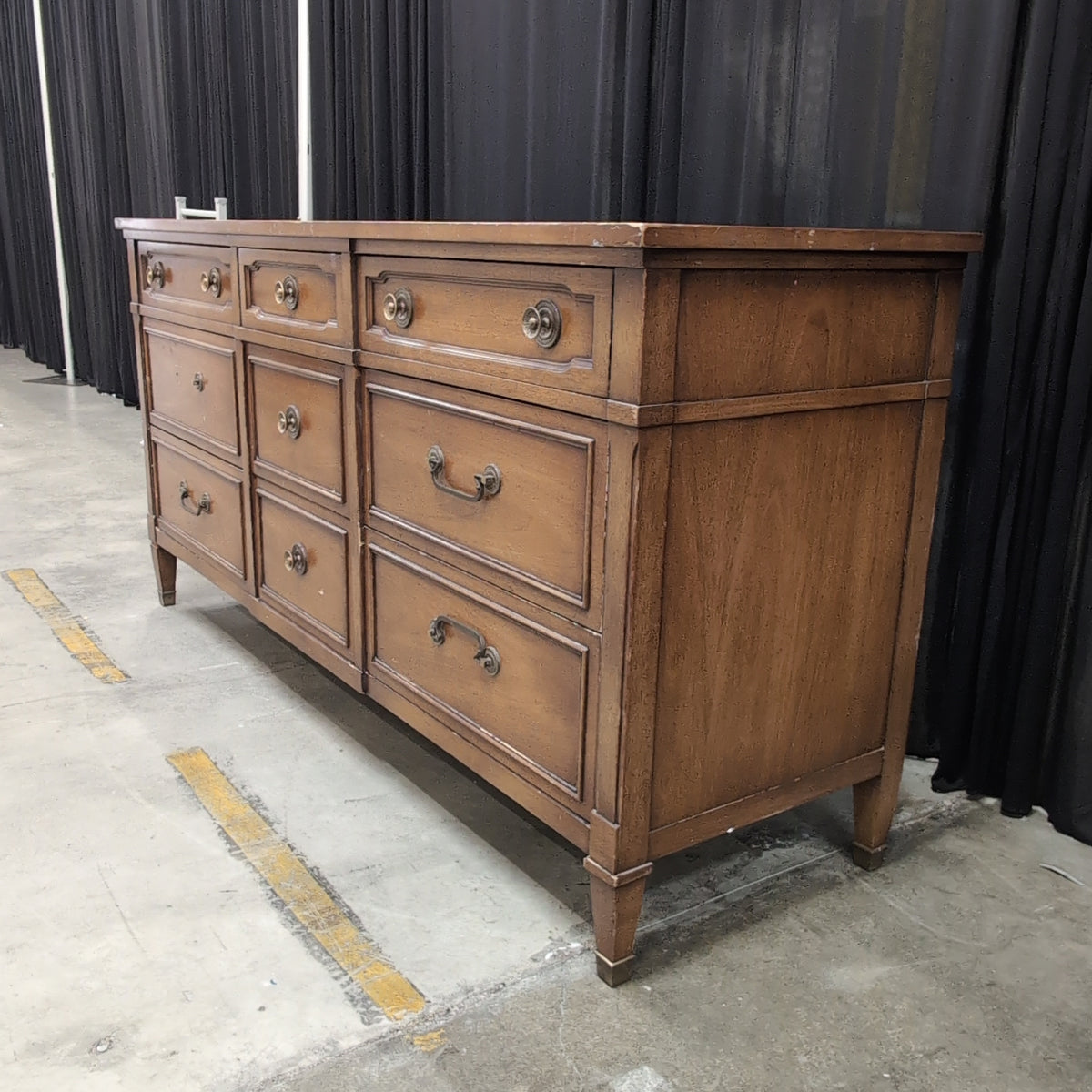 Traditional Wood Nine-Drawer Dresser with Ornate Hardware