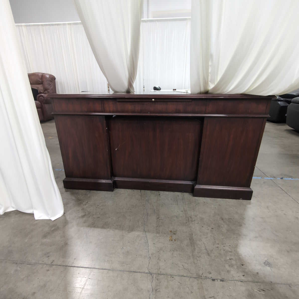 Henkel Moore Traditional Dark Wood Executive Desk with Brass Hardware