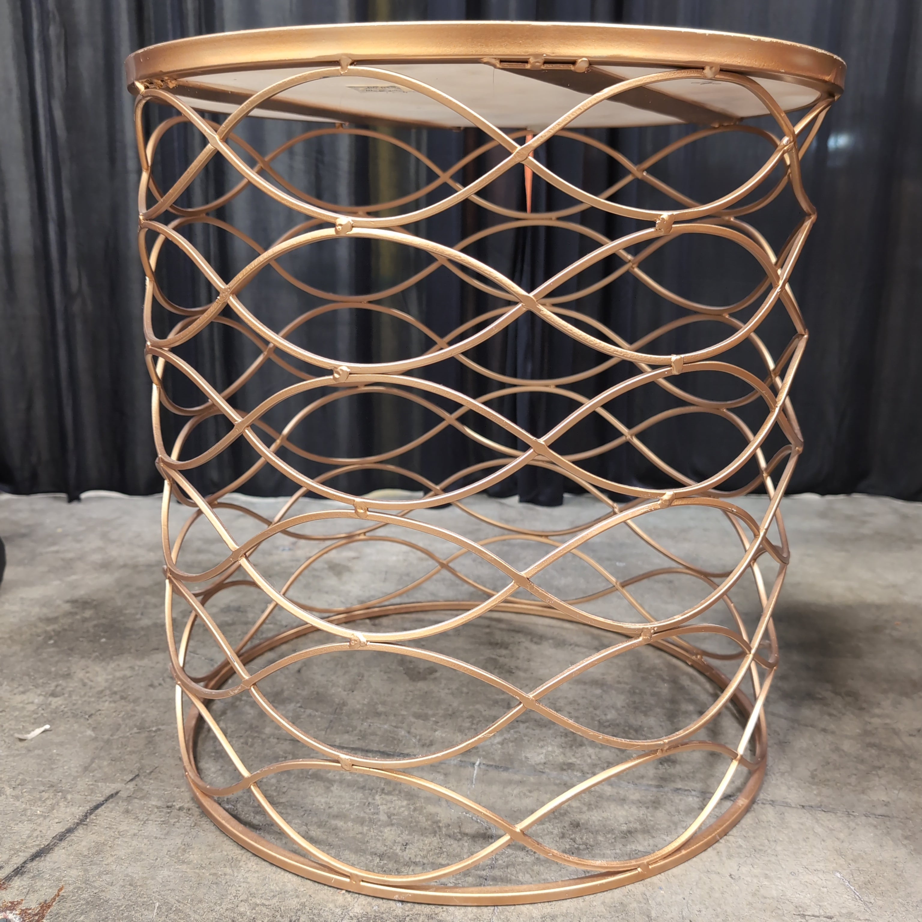 Gold Geometric Round End Table with White Top