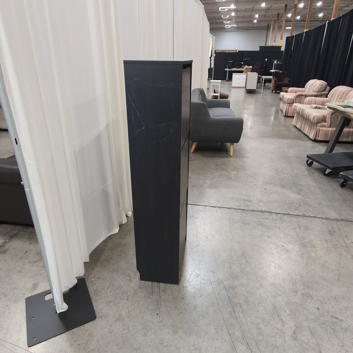 Slim Black Wood Three-Compartment Shoe Cabinet