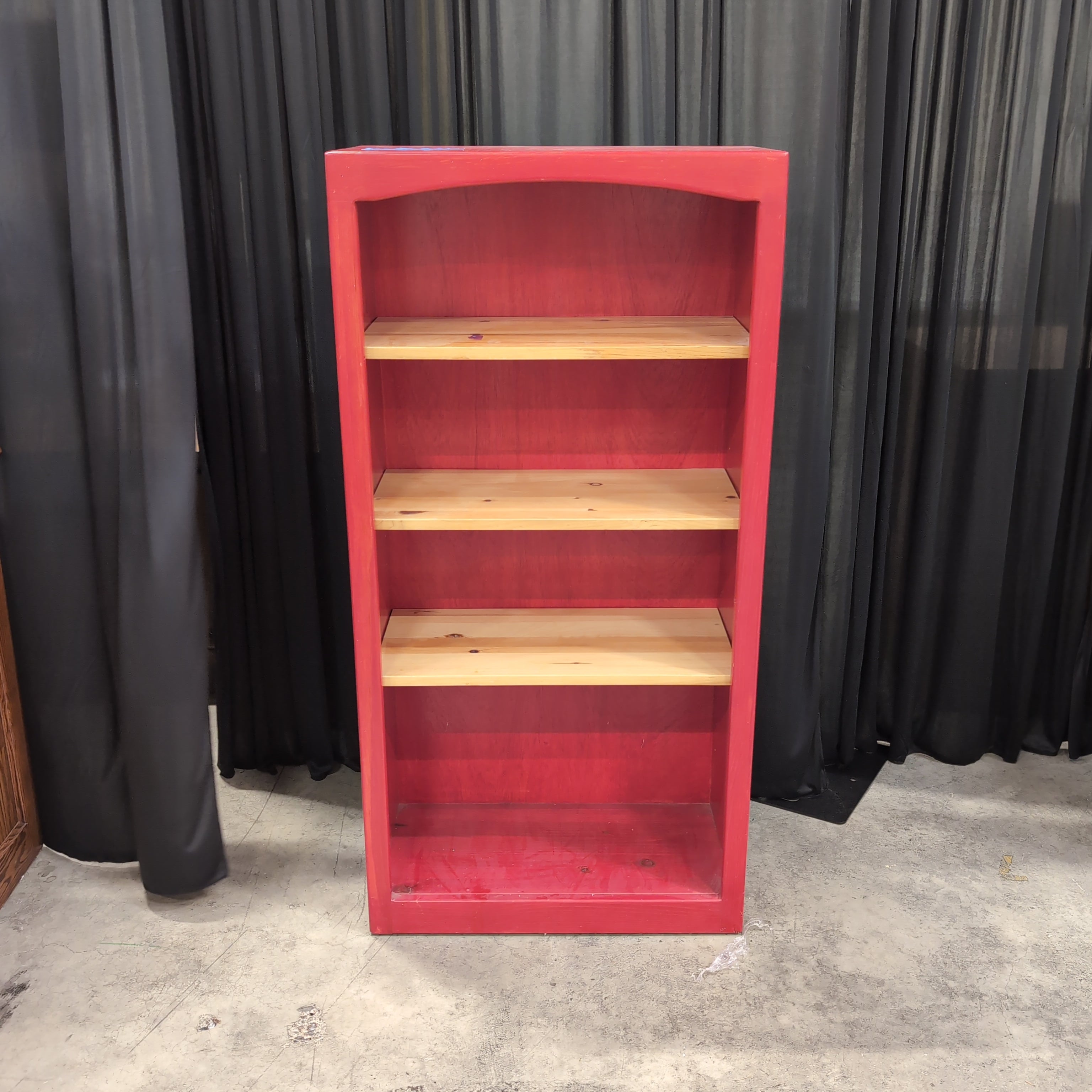 Red Tapered Wood Bookcase with Natural Wood Shelves