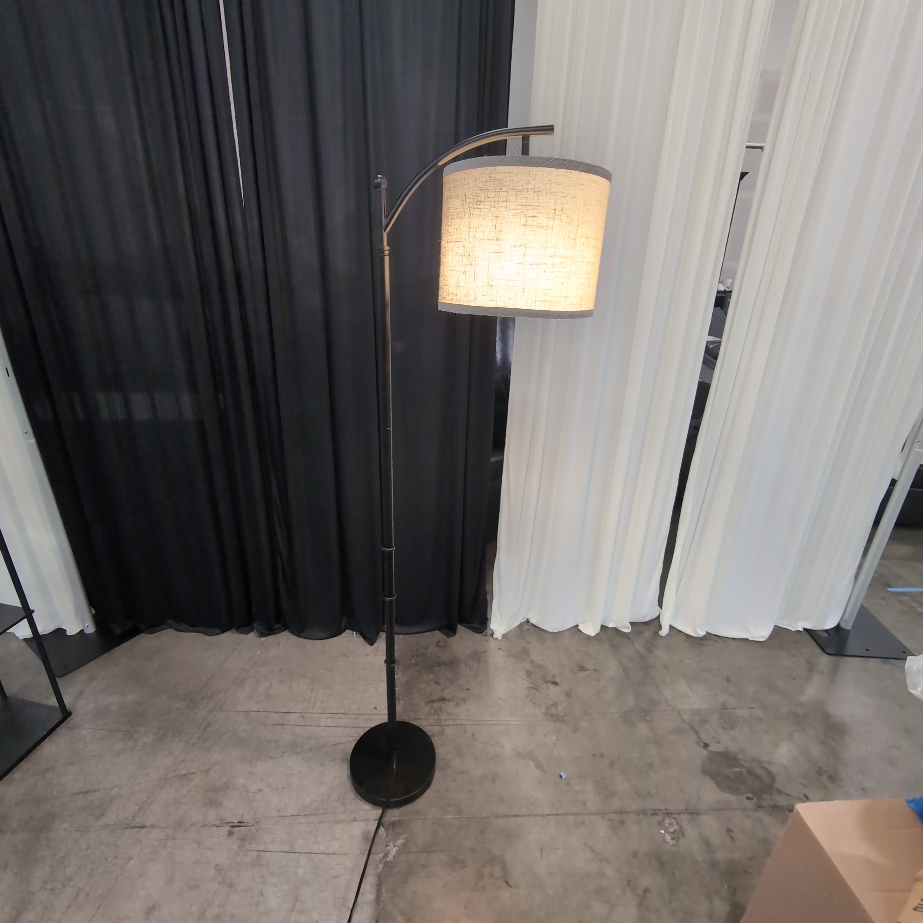 Dark Metal Arc Floor Lamp with Fabric Shade